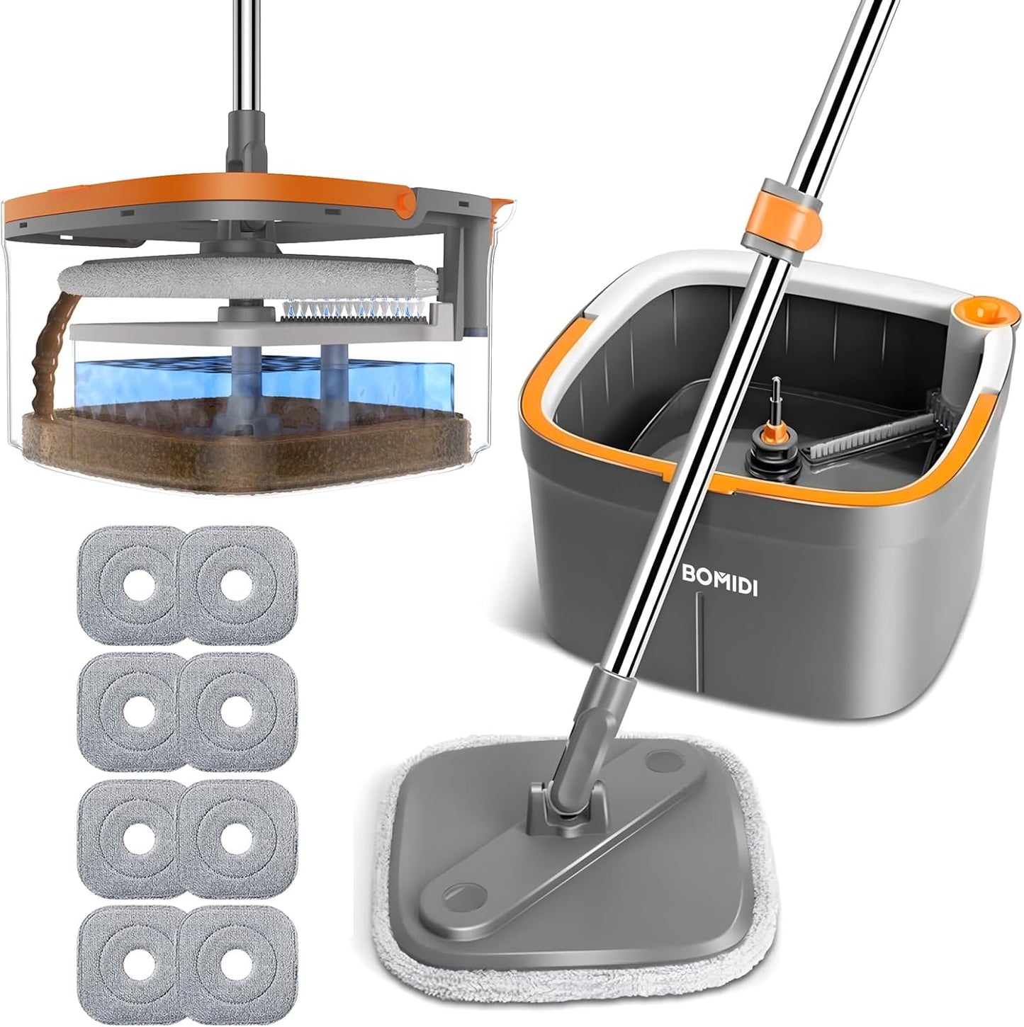 Mop and Bucket Set, Spin Mop with Separate Dirty Water System, Deep-Cleaning Mops for Floors, Versatile Mops for Walls