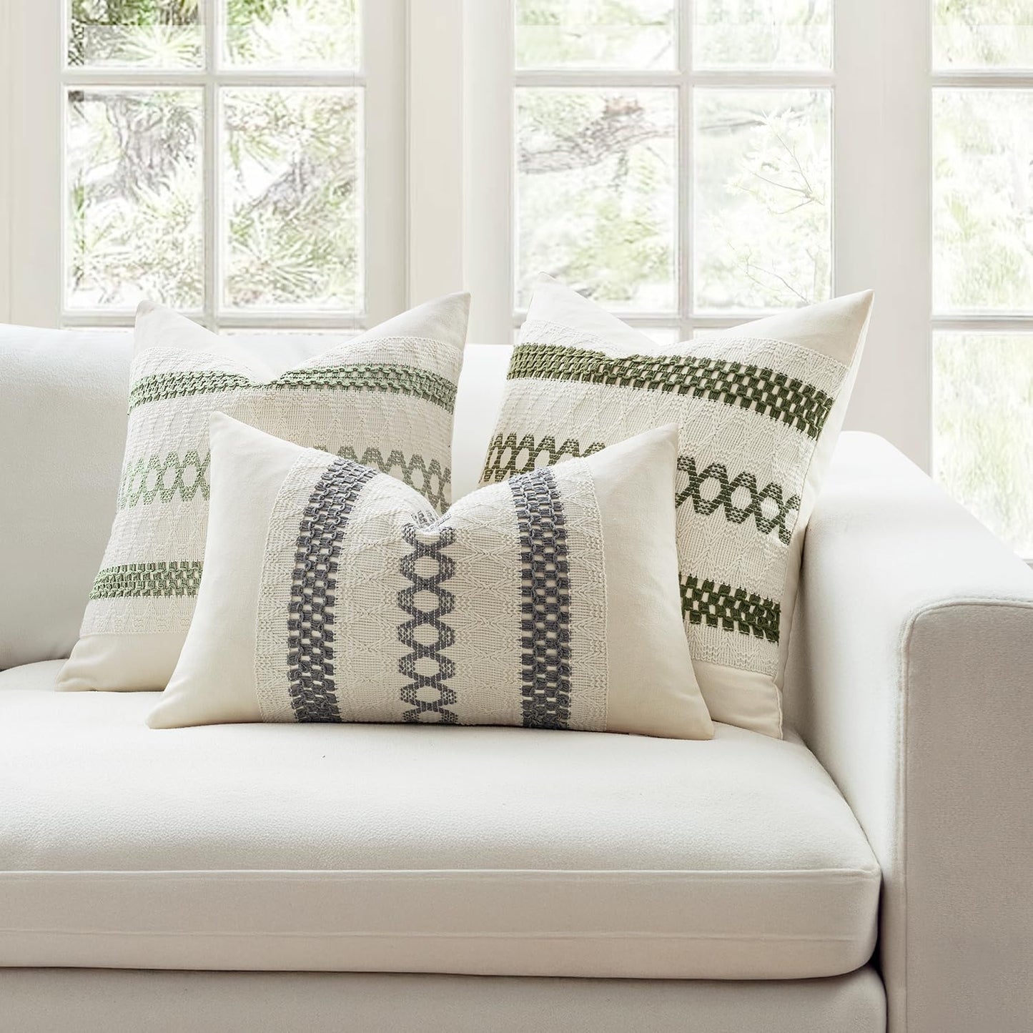 MIULEE Set of 2 Moss Green Boho Decorative Lumbar Pillow Covers 12x20 Inch Farmhouse Rustic Couch Throw Pillows Modern Summer Cushion Covers Retro Cute Macrame Woven Home Decor for Bed Sofa Chair