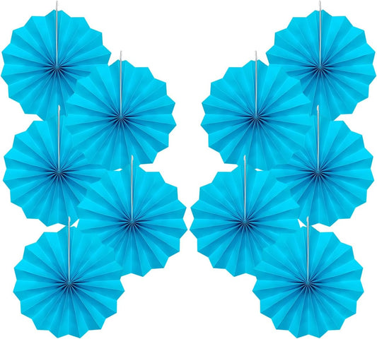 BARTHEW Blue Hanging Paper Fans,Blueaccessories Paper Decorations for Party,Blue Harmony Classroom Decorations,Party Decorations for Boys 8in Hanging Paper Fans 30 Color DIY Set (Sky Blue)