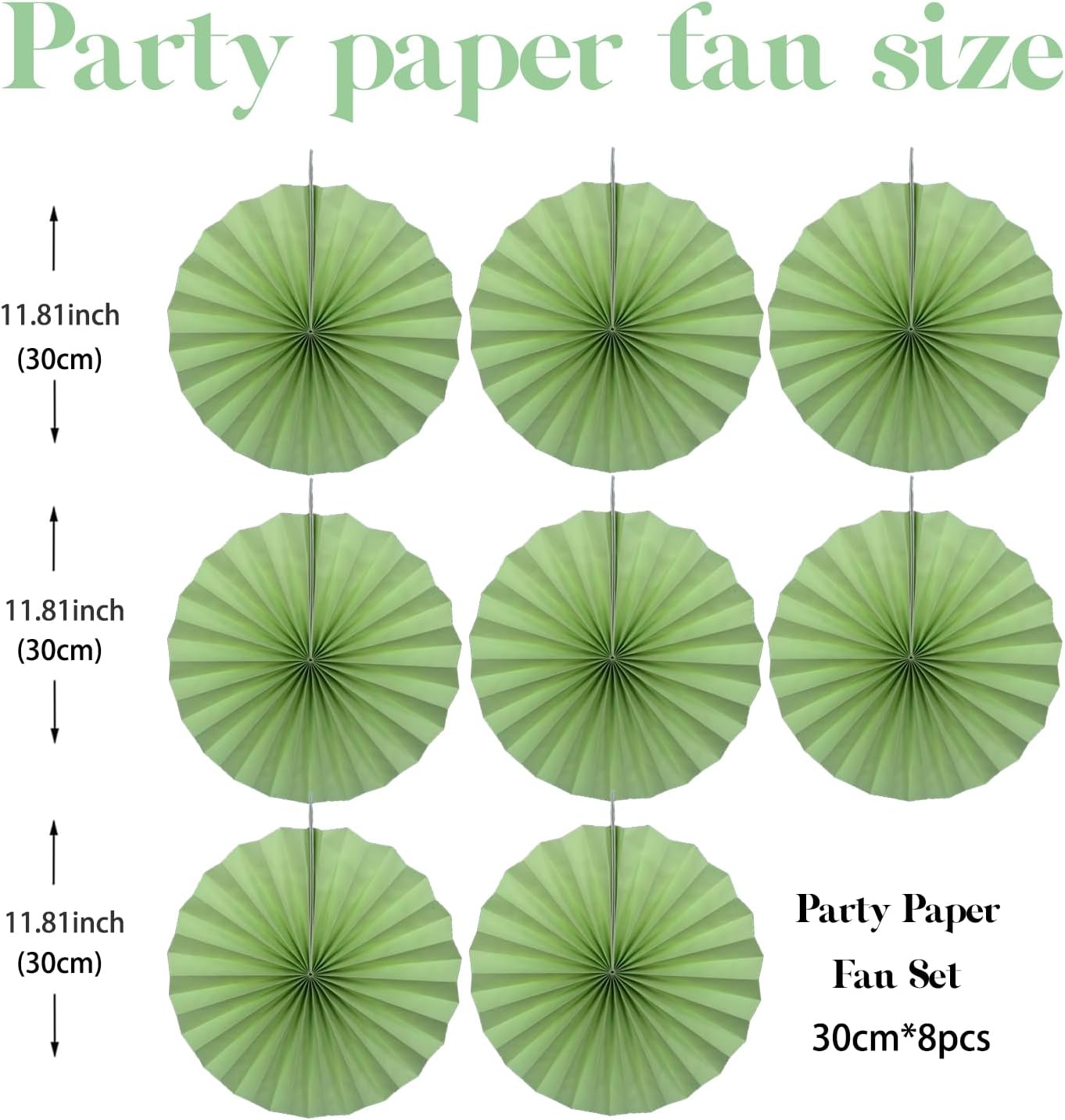 Green Hanging Paper Fans,12in,30 Color,DIY Set,Light Green,Military Theme,Birthday Occasion