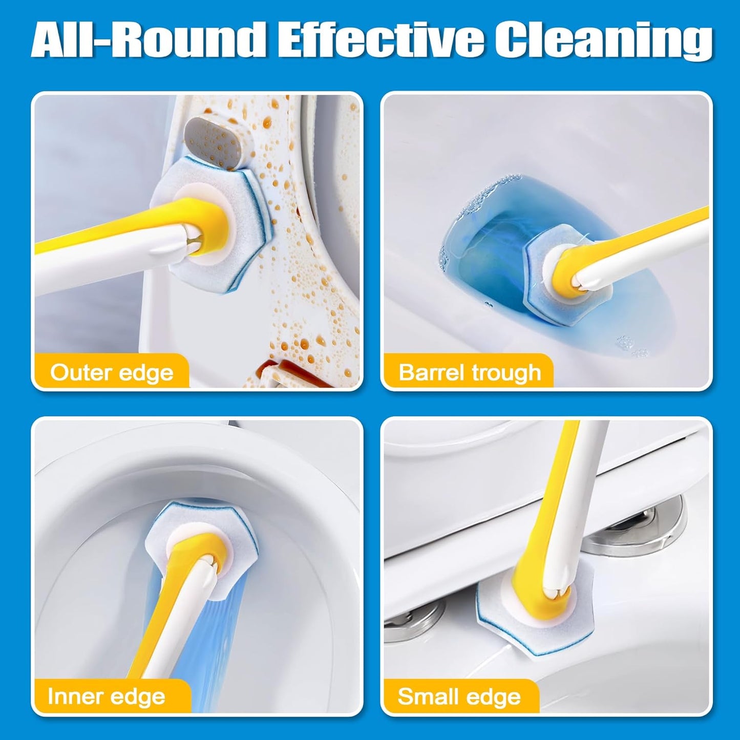 JEHONN Disposable Toilet Brush with 40PCS Wand Cleaner Refills, Wall Mounted Toilet Bowl Brush Holder Set, Bathroom Cleaning System for Sink Bathtub Wash Basin (Yellow)