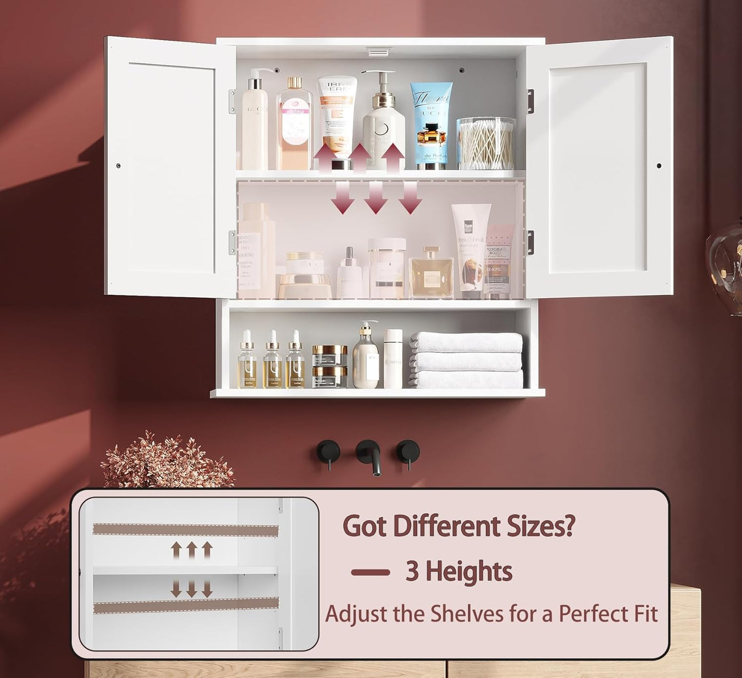 Bathroom Cabinet Wall-Mounted, White Storage Cabinets with Adjustable Shelves, Space-Saving Organizer with 2 Doors for Bathroom, Laundry, Kitchen - Moisture Resistant & Easy Install