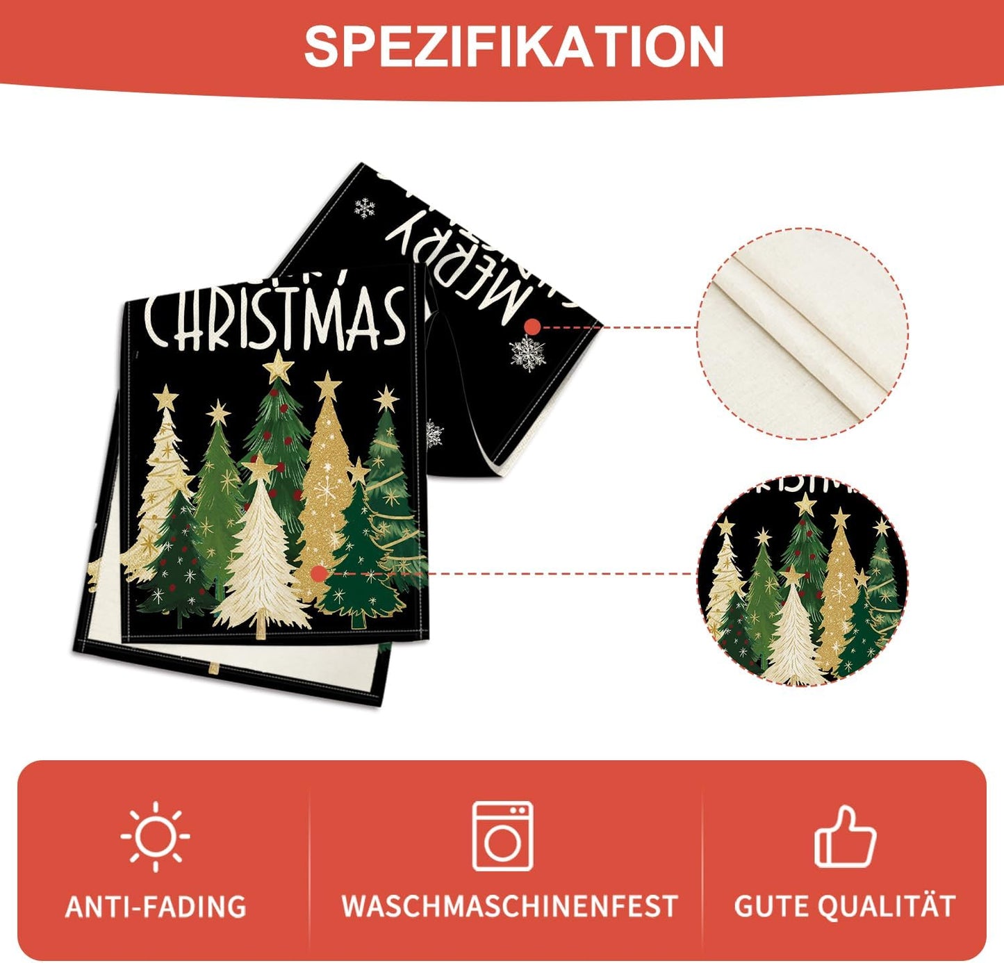 Artoid Mode Xmas Trees Snowflakes Black Merry Christmas Table Runner, Winter Seasonal Kitchen Dining Table Decoration for Home Party Decor 13x120 Inch