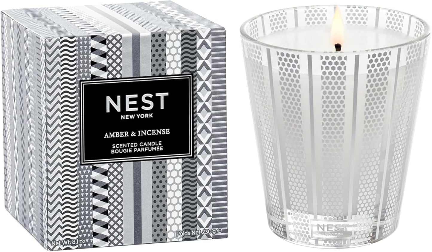 NEST New York Scented Classic Candle, Amber & Incense - 8.1 oz - Up to 60-Hour Burn Time - Reusable Glass Vessel