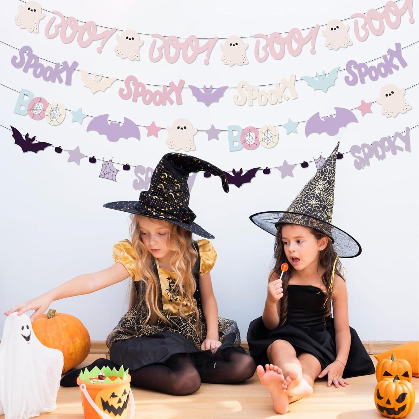 Pastel Halloween Decorations Garland, Cute Bat Boo Ghost Pastelween Banner Pastel Halloween Spooky Garland for Kids Hallo ween Baby Shower Birthday Decorations Home Classroom
