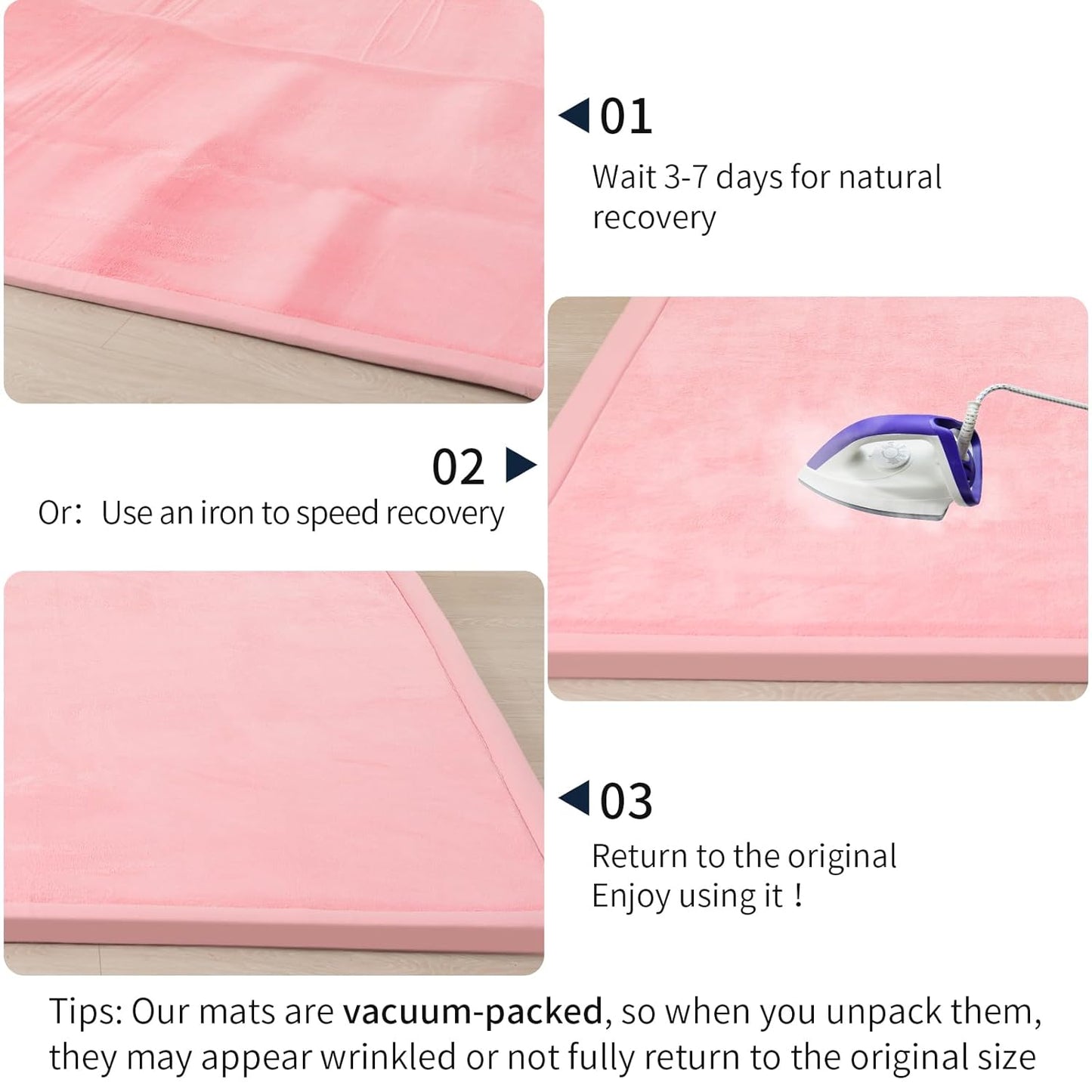 ACOMOPACK Baby Play Mat for Floor 1.3" Thick Memory Foam Play Mat 79"×118" Tummy Time Crawling with Non-Slip Bottom for Living Room,Nursery,Soft Velvet Playpen Mats for Kids,Infants（Pink）