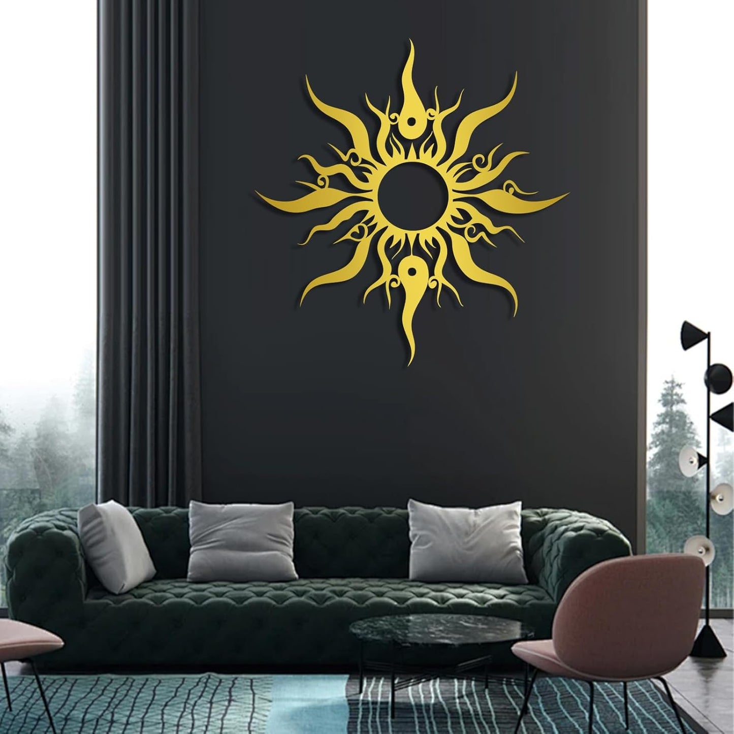Hotuijxca Metal Wacky Sun Wall Art, Wacky Sun Metal Decor for Livingroom, Bedroom (Black, 28"x27"/70x67cm, metal wall art)