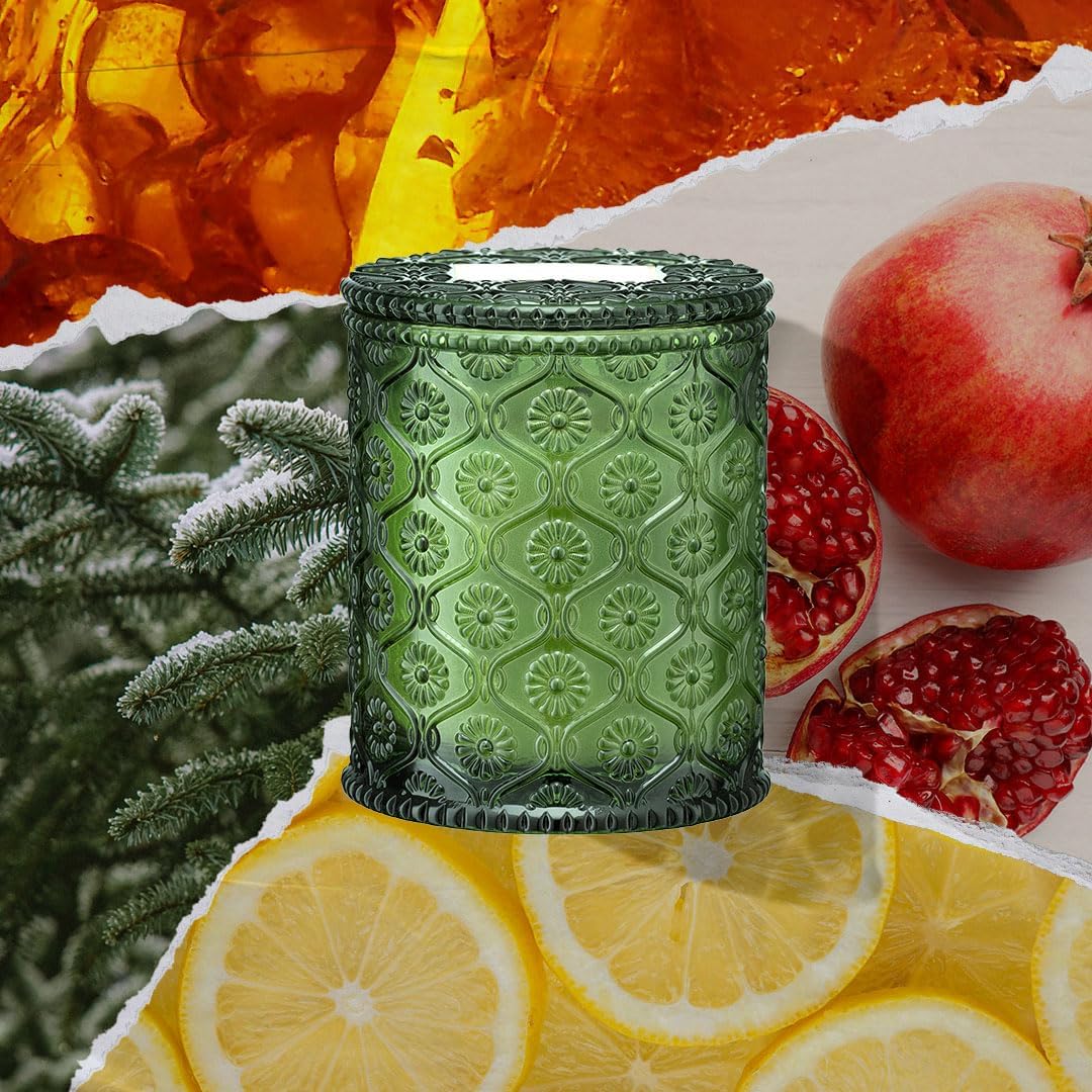 LA JOLIE MUSE Christmas Candles, Pine & Pomegranate Candle -Lemon, Pomegranate & Pine | 6 oz Natural Soy Wax | 40 Hours Clean Burn | Gift-Ready for Hosts, Gatherings | Elegant Home Décor