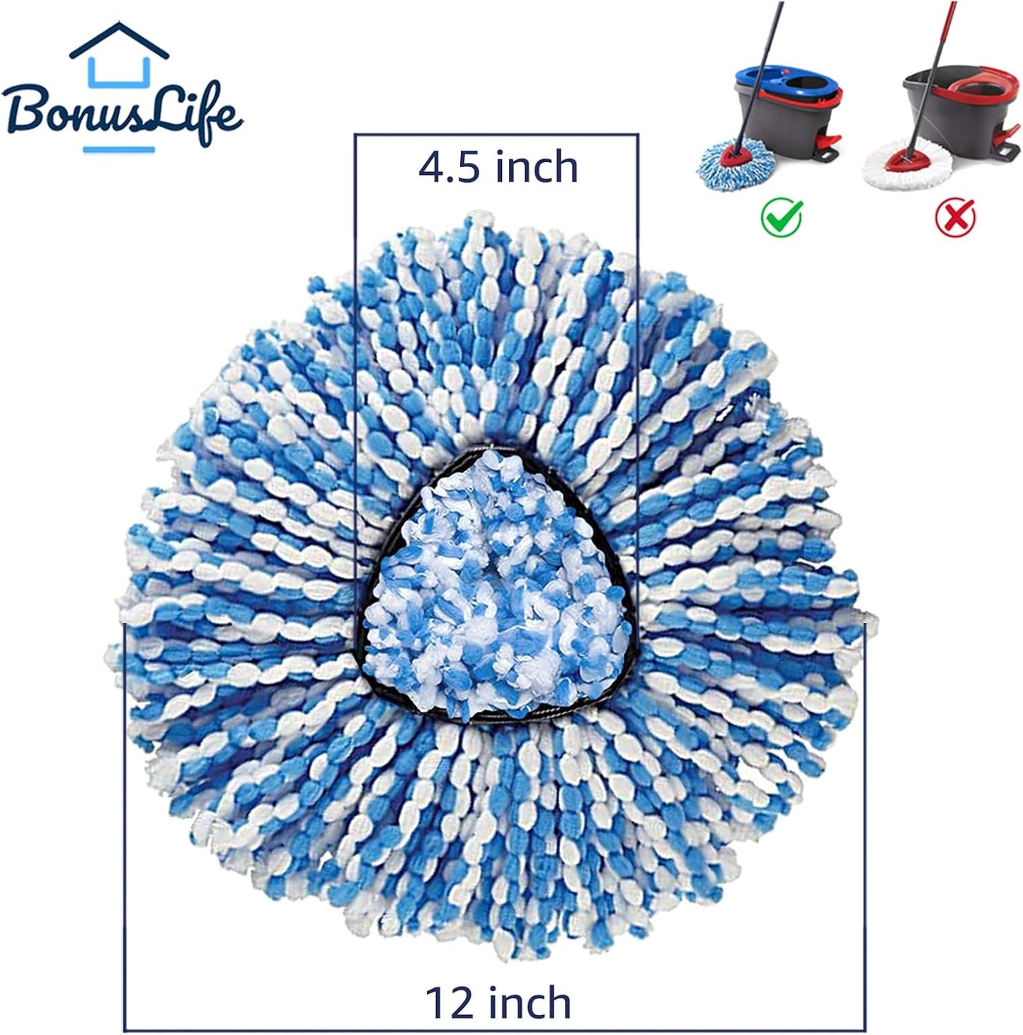 BonusLife 4-Pack Mop Head for O-Ceda RinseClea Spin Mop Refill 2-Tank System Only Easy Cleaning Microfiber Replacement