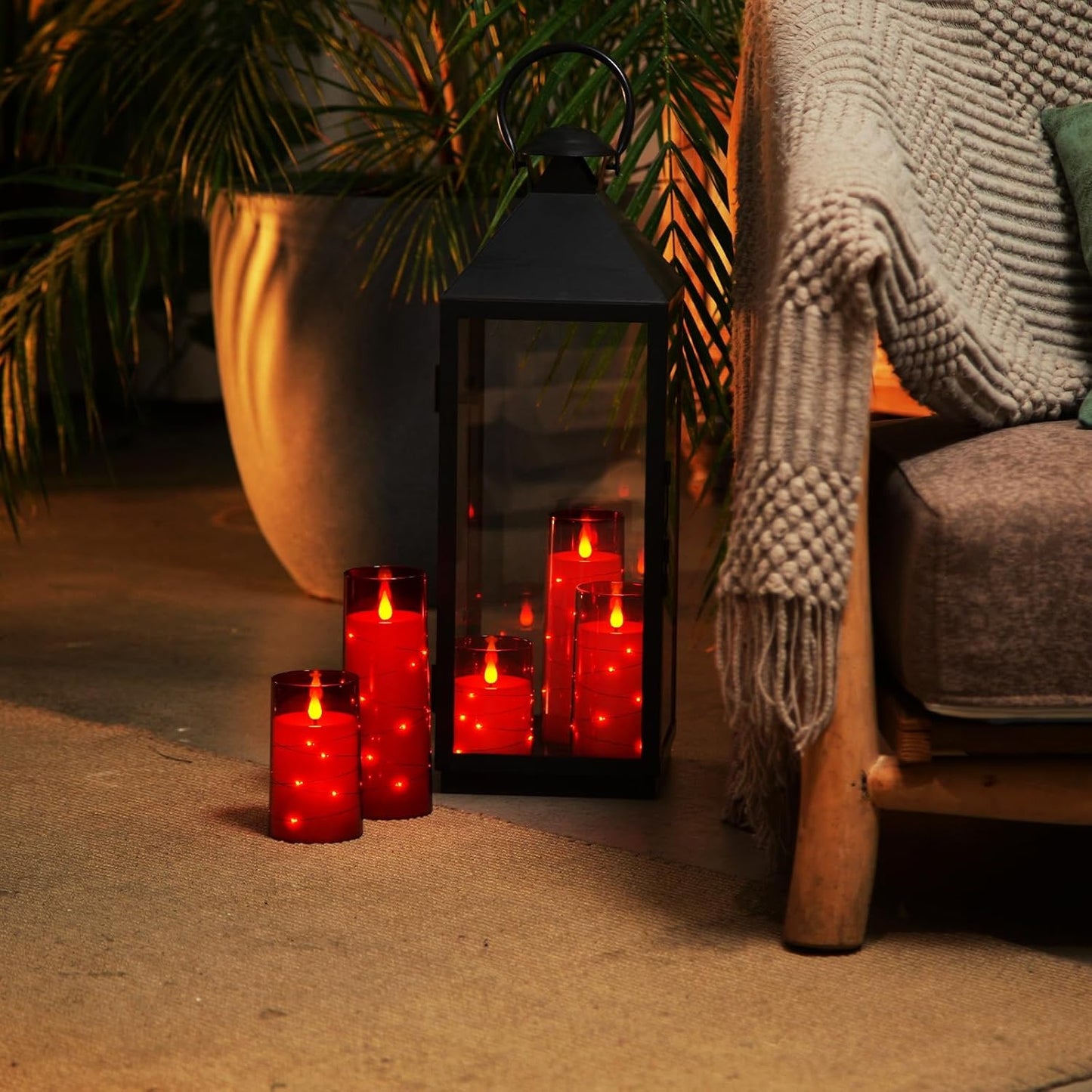 Homemory Acrylic Flameless Candles with Embedded Star String Fairy Lights, Battery Operated Candle, LED Candles, Fake Candles with Remote Control and Timer, Red, Set of 5(H4 5" 6" 8" 8")