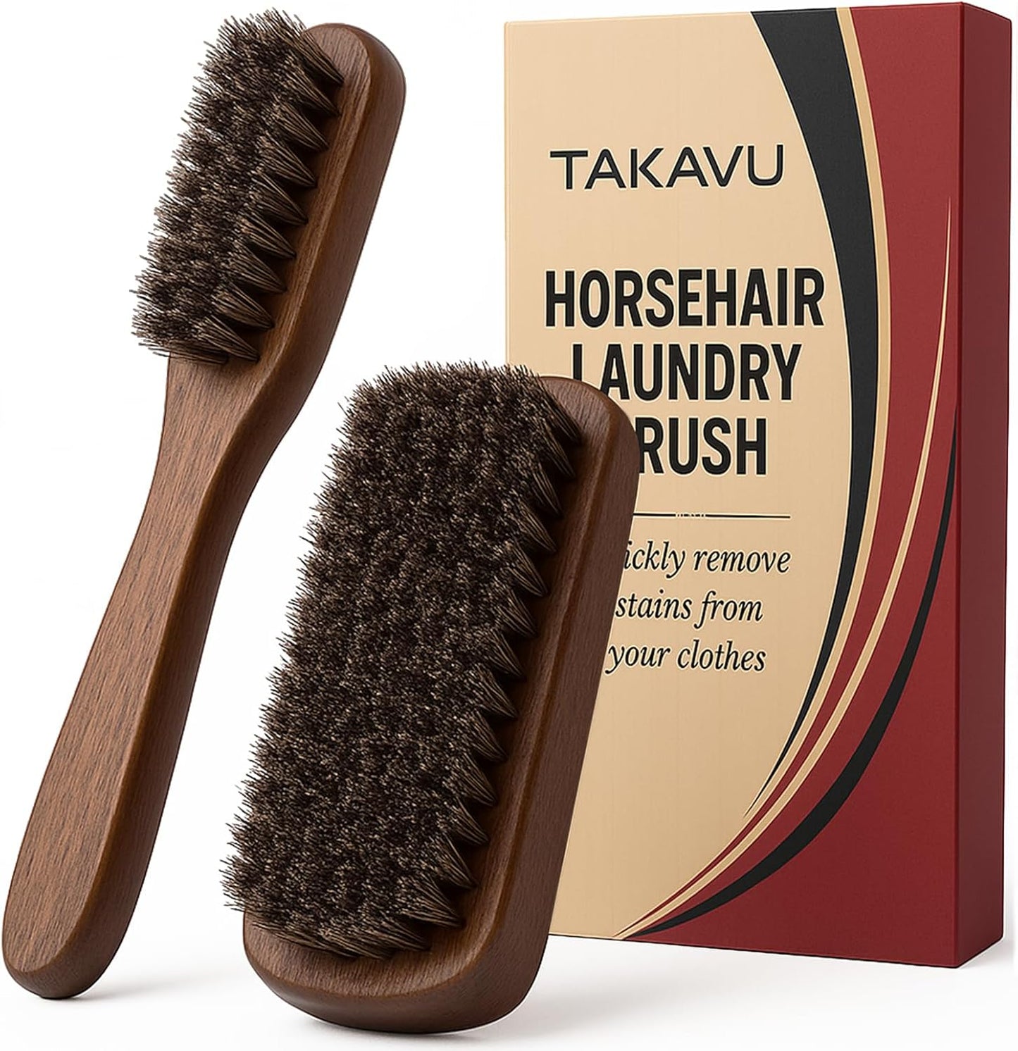 Horsehair Laundry Stain Brushes Set 2pcs by TAKAVU, Natural Soft Bristle for Scrubbing Out Tough Stains on Delicate Fabrics Knits Cotton Leather Washable Fabrics