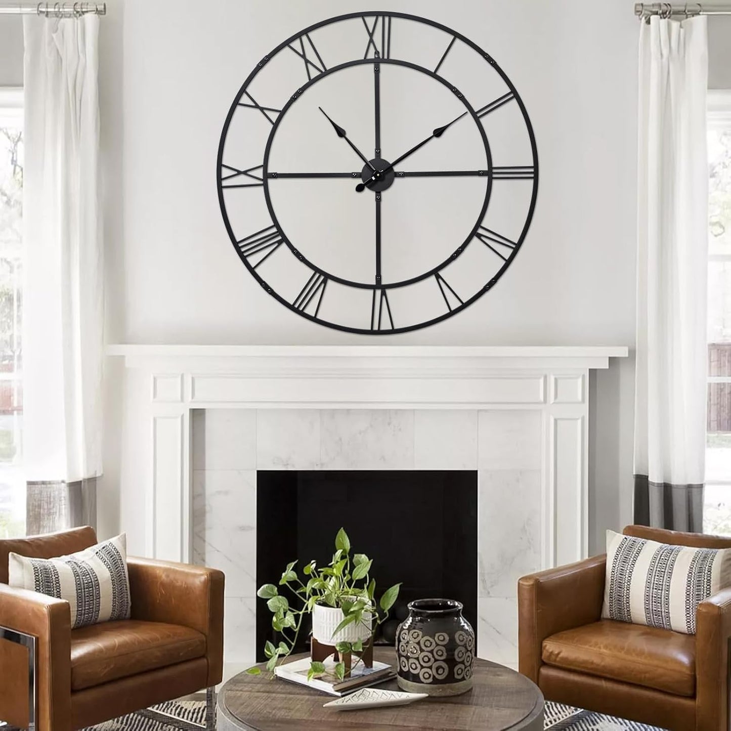 Extra Large 40 Inch Wall Clock for Living Room Decor – Silent Non-Ticking Modern Farmhouse Wall Clock, Oversized Decorative Metal Roman Numeral Clock, Black