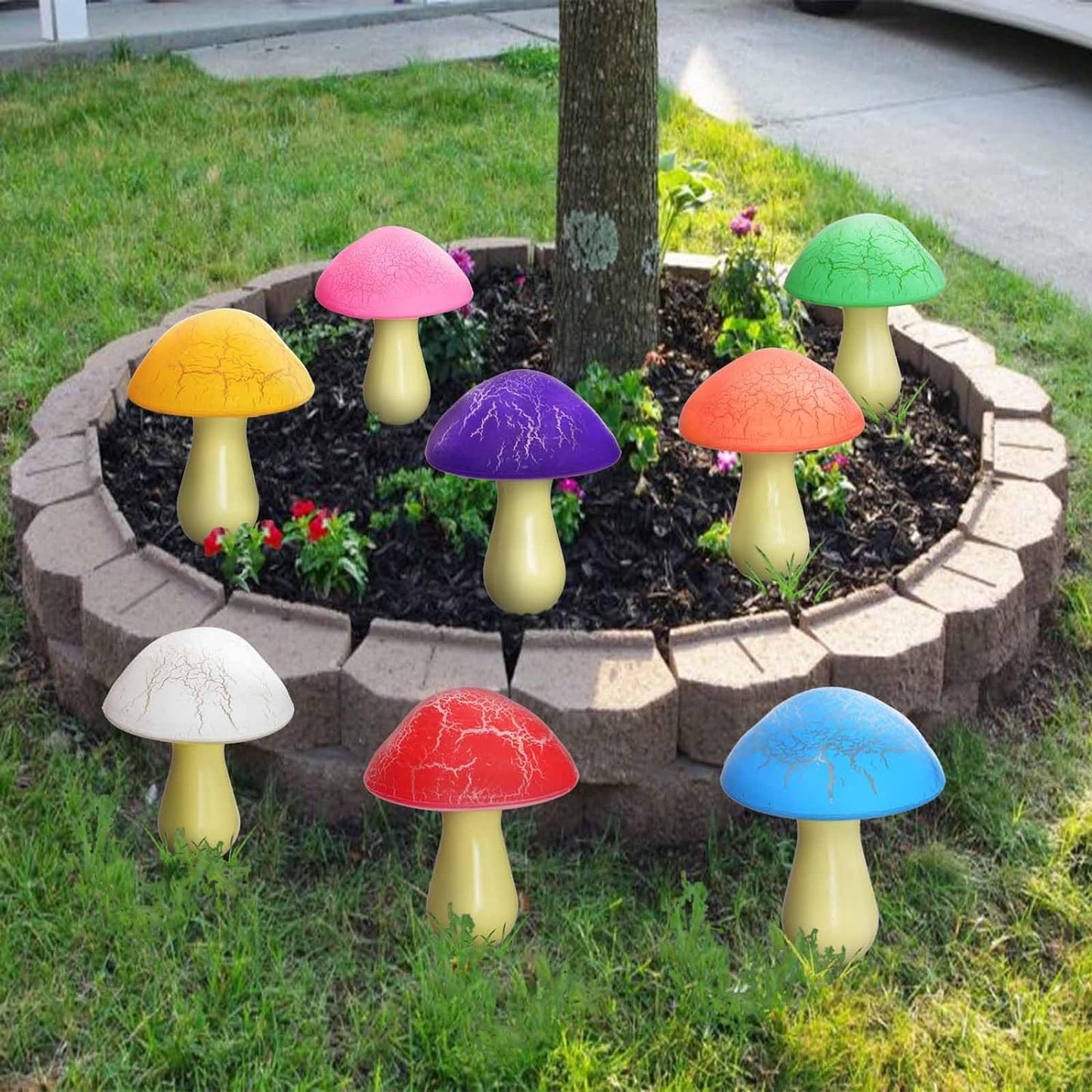 Homeleo 8-Pack Cracked Mushrooms for Garden Decor, Solar Mushroom Lights Outdoor, Super Cute Whimsical Garden Art for Yard Decor Gnome Flowerbed Housewarming Decor(Multicolored)