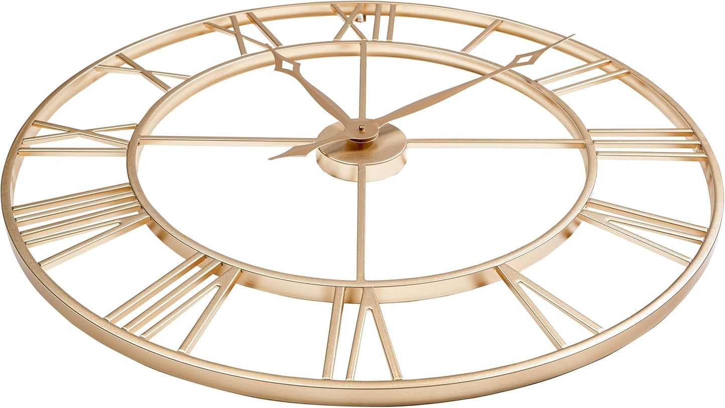 CLXEAST 30 Inch Wall Clock,Large Champagne Gold Metal Roman Numeral Wall Clock, Modern Wall Clocks for Living Room Decor,House Warming Gifts New Home