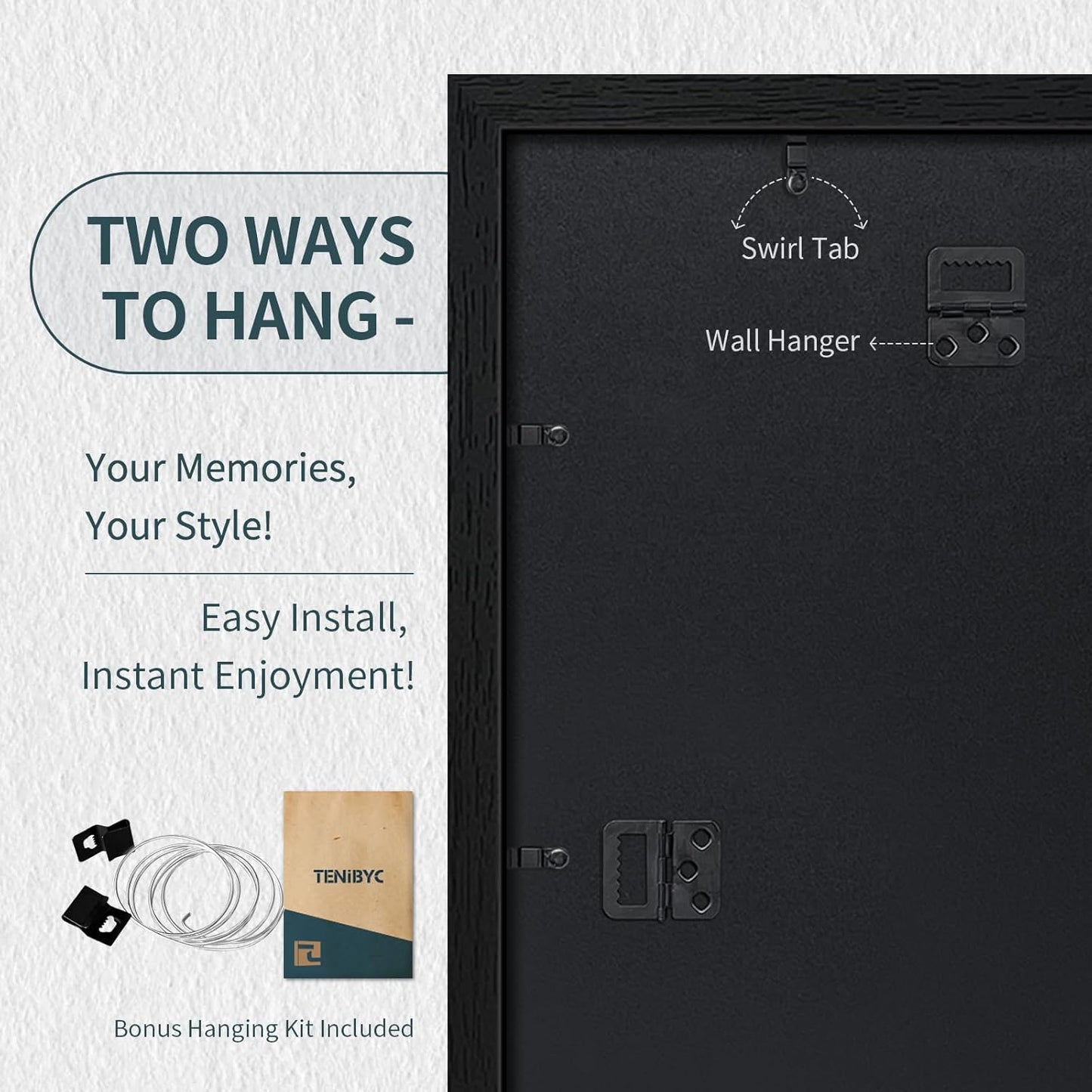 11x14 Picture Frame Set - 3 Pack, Textured Black Solid Wood, HD Tempered Glass, Wall Gallery Photo Frame