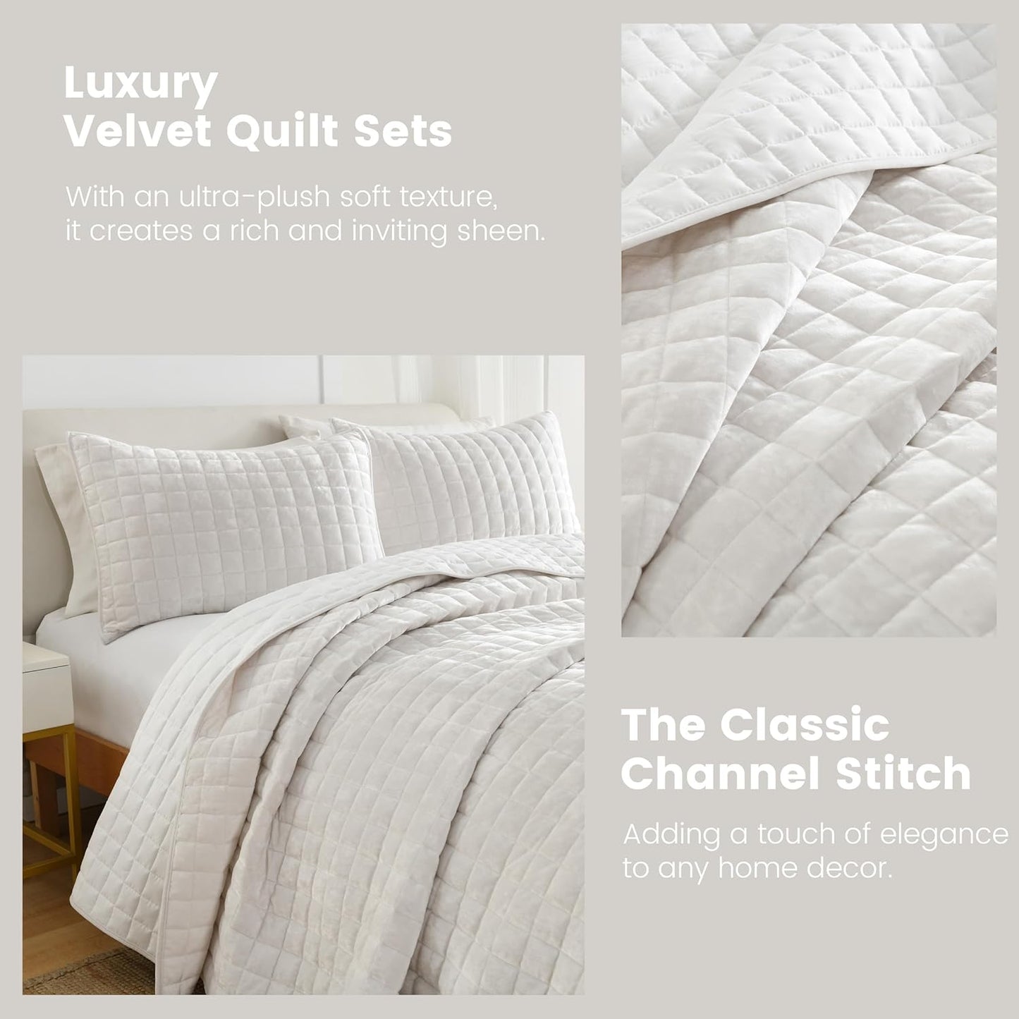 Secgo King Comforter Set for Bed - Velvet Quilts King Size, Black Bedspreads (98 * 106 Inch) with 2 Pillow Shams, Patchwork Reversible Lightweight Bedding