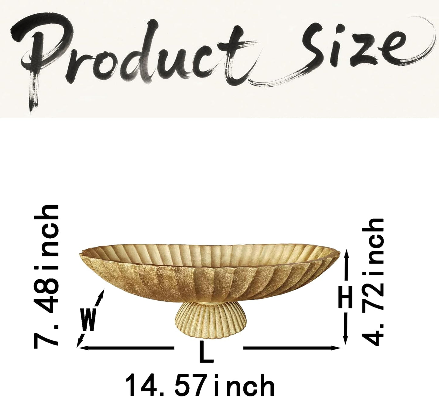 14.5" Large Decorative Long Bowl decor - Fluted Scalloped Decorative Bowls for Home Decor - Ruffle Decor,Stylish Key Bowl for Entry Table,Decorative Fruit Bowls for Kitchen Counter,Golden