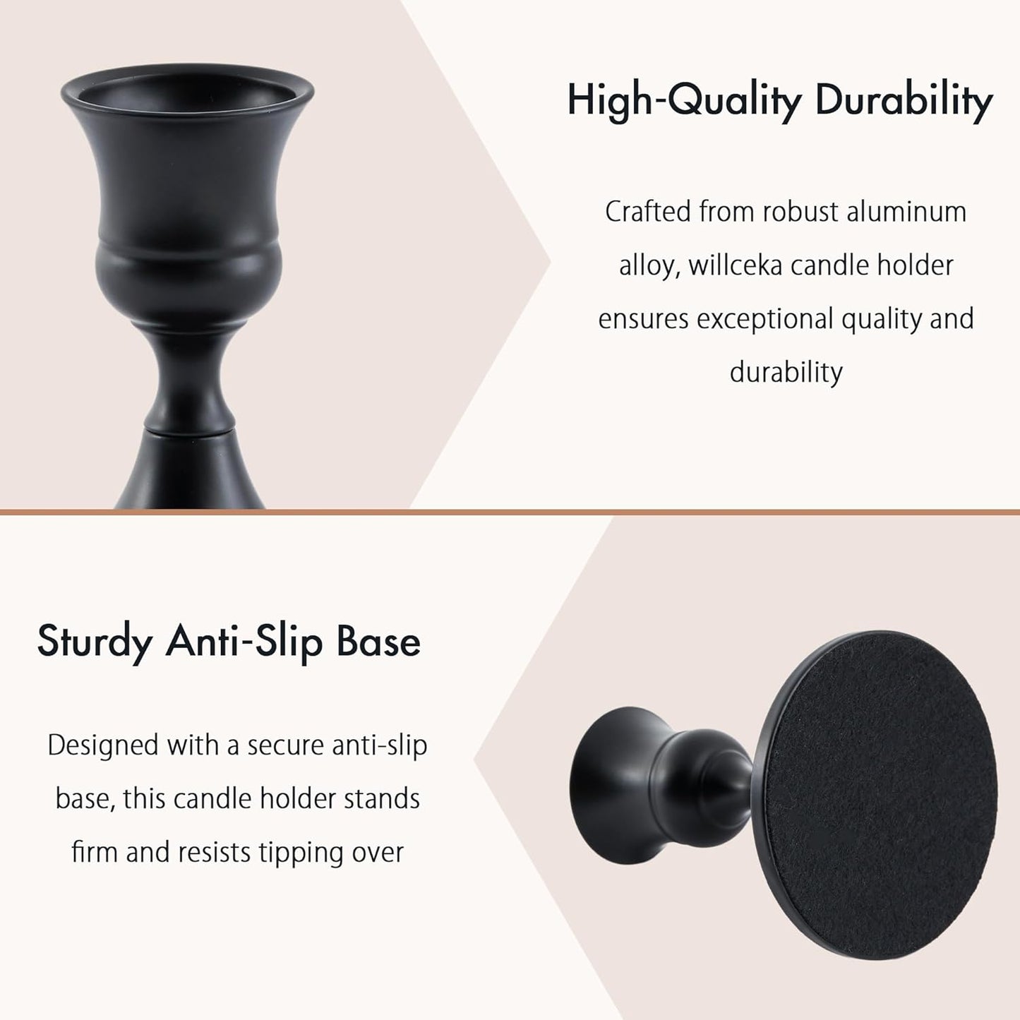 Black Taper Candle Holder, Candlestick Holders, Vintage Metal for Table Centerpieces Wedding Decor (Matte Black, 12 Pcs)