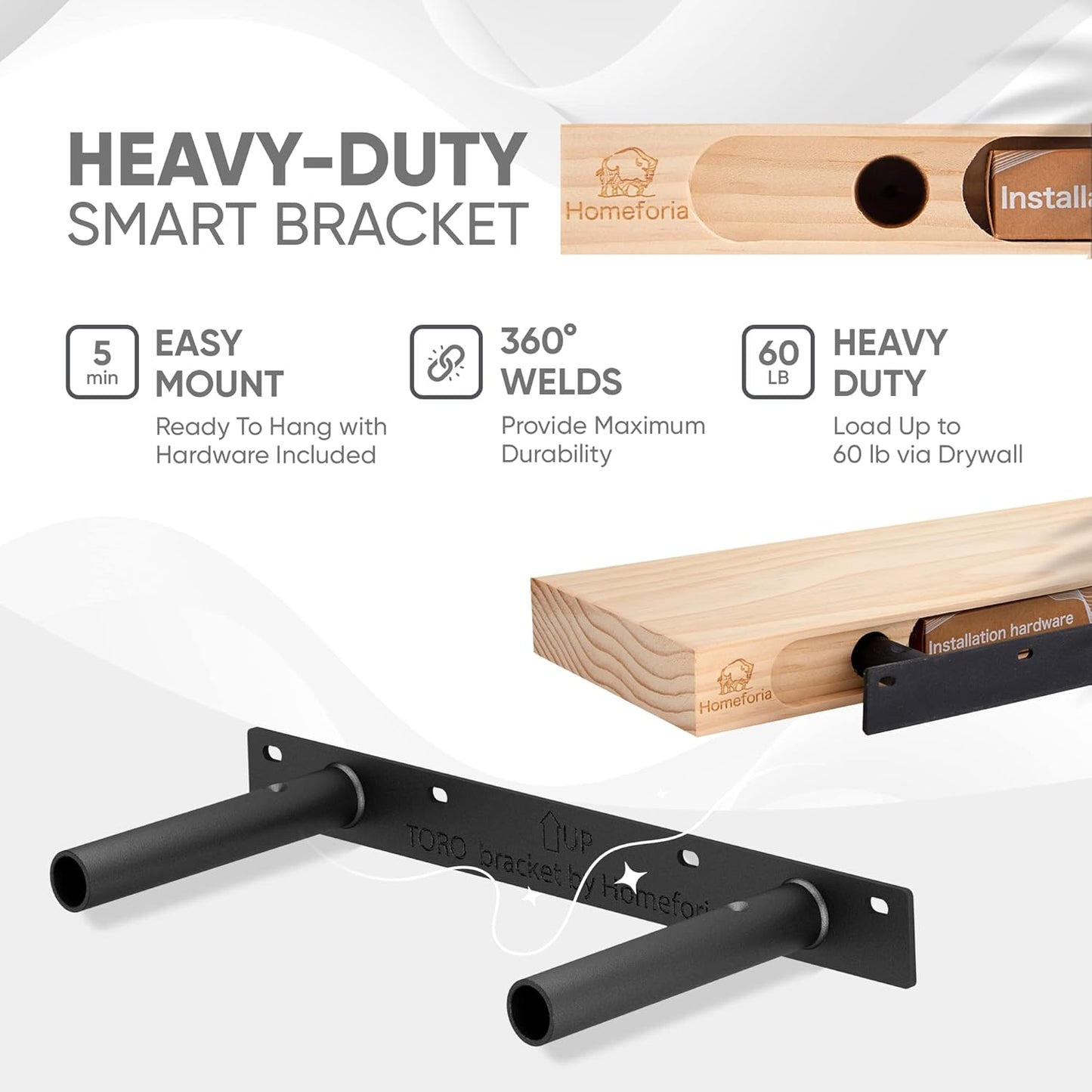 Homeforia White Floating Shelf 12 inch, High End Solid Real Wood Small 12inch Floating Shelves for Wall Mounted, White Wooden 12 in Floating Shelves, Heavy Duty Bracket, 12 X 6.5 X 1.75 inch, Set of 2