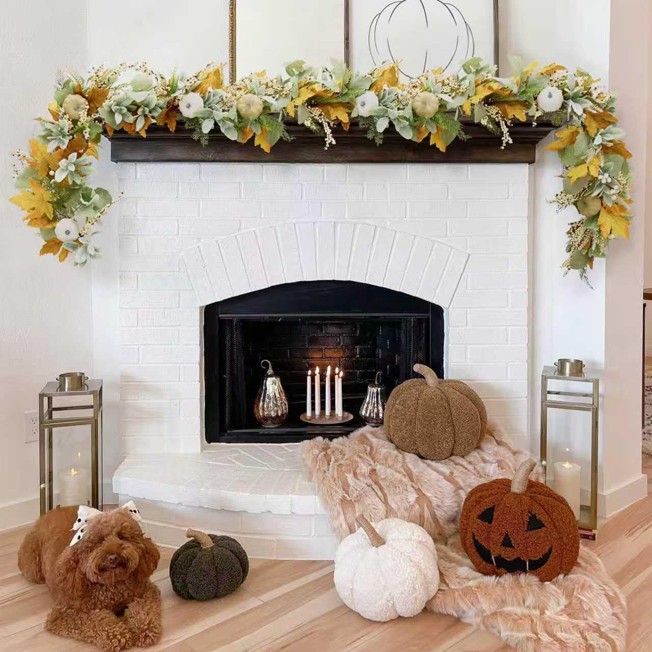 Fall Mantel Garland Decor for Home - 6 Ft Autumn Leaves Table Garlands with Lights Decorations for Thanksgiving and Halloween Leaf Centerpieces for Bedroom Tables Stair Porch Outdoor Farmhouse