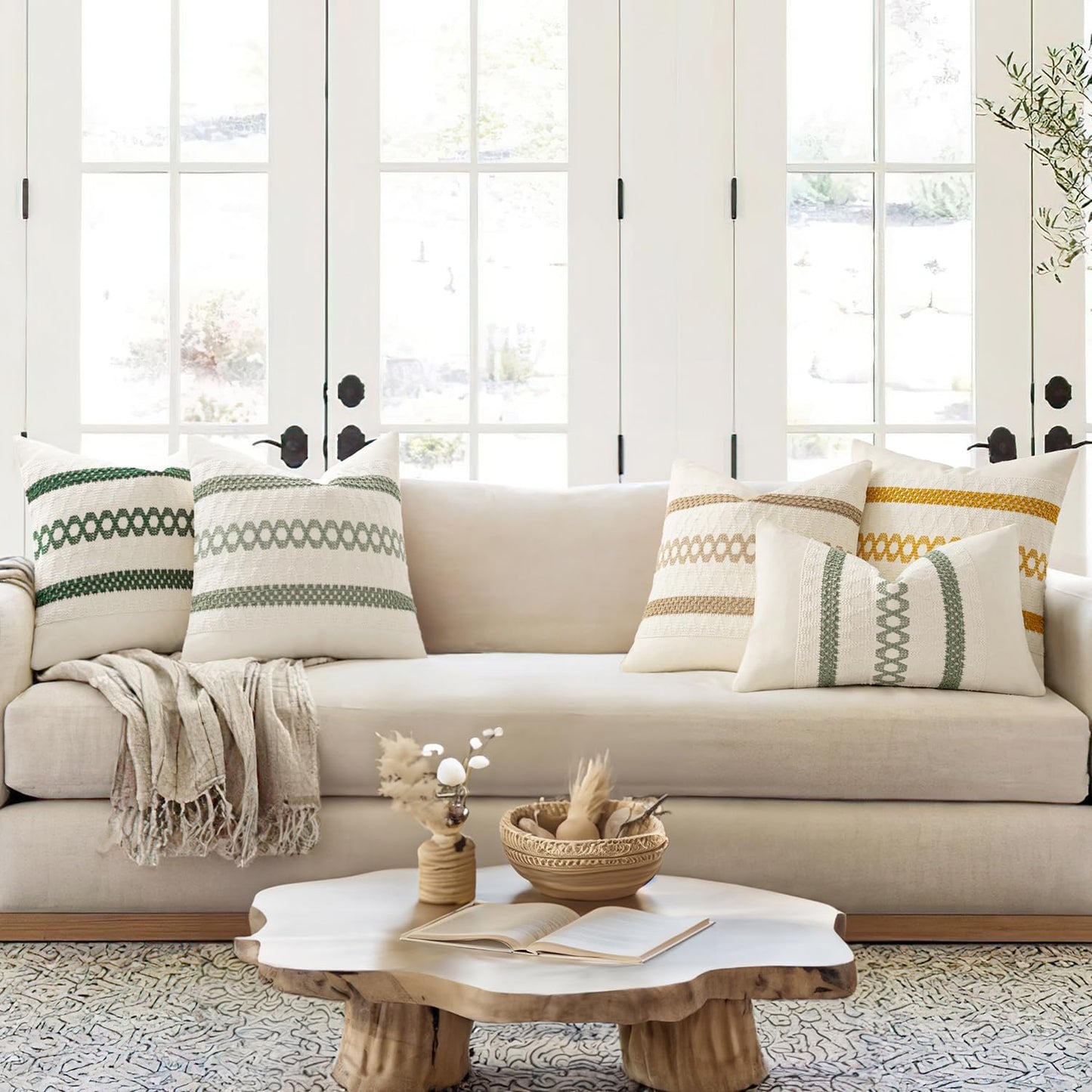 MIULEE Set of 2 Dark Green Boho Christmas Decorative Lumbar Pillow Covers 12x20 Inch Farmhouse Rustic Couch Throw Pillows Modern Cotton Cushion Cover Retro Macrame Woven Home Decor for Bed Sofa Chair