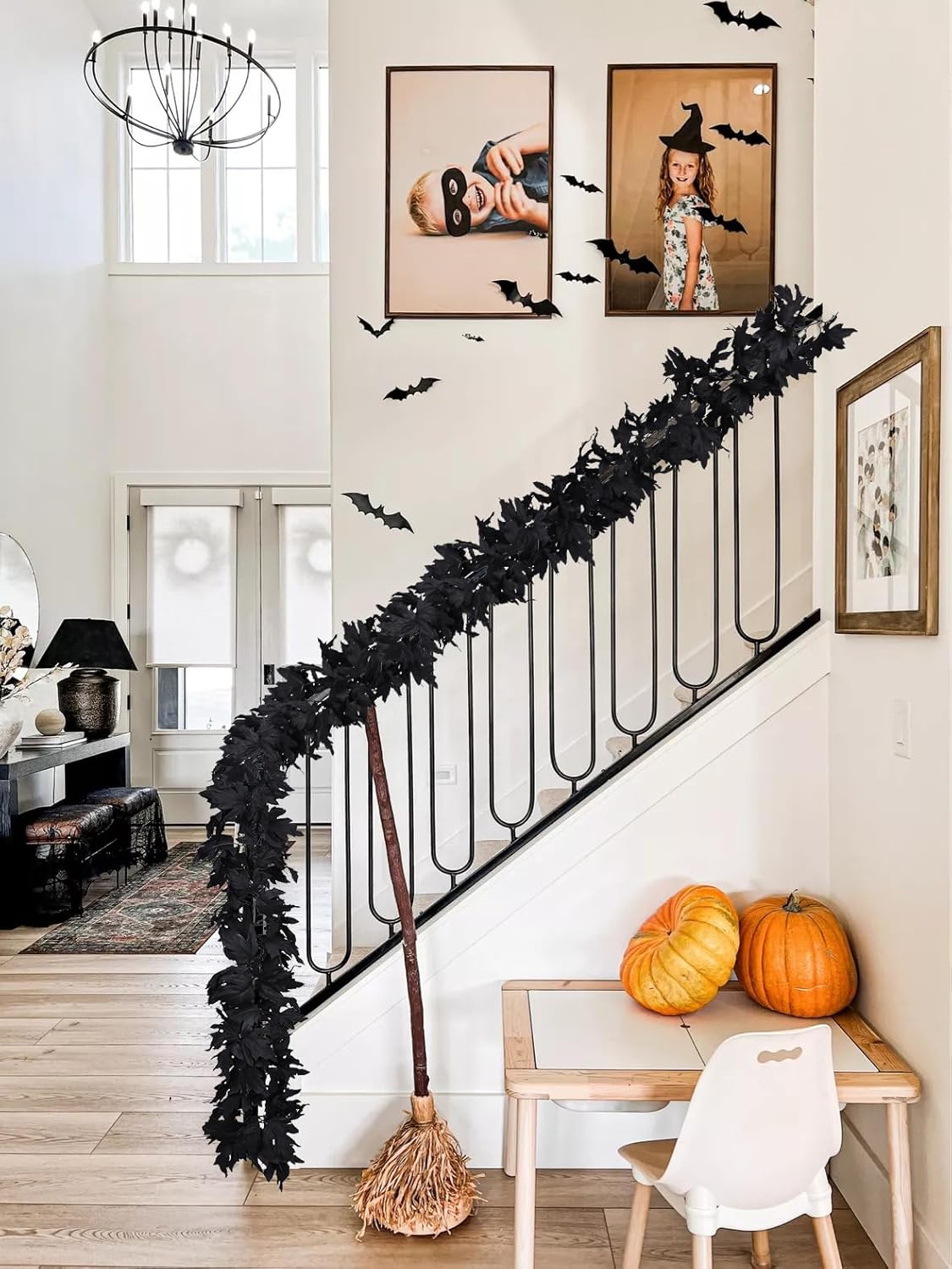 DearHouse 2 Pack Fall Maple Leaf Clearance, 5.9Ft/Piece Halloween Maple Foliage Garland Black Autumn Decor for Home Fireplace Party (Black)