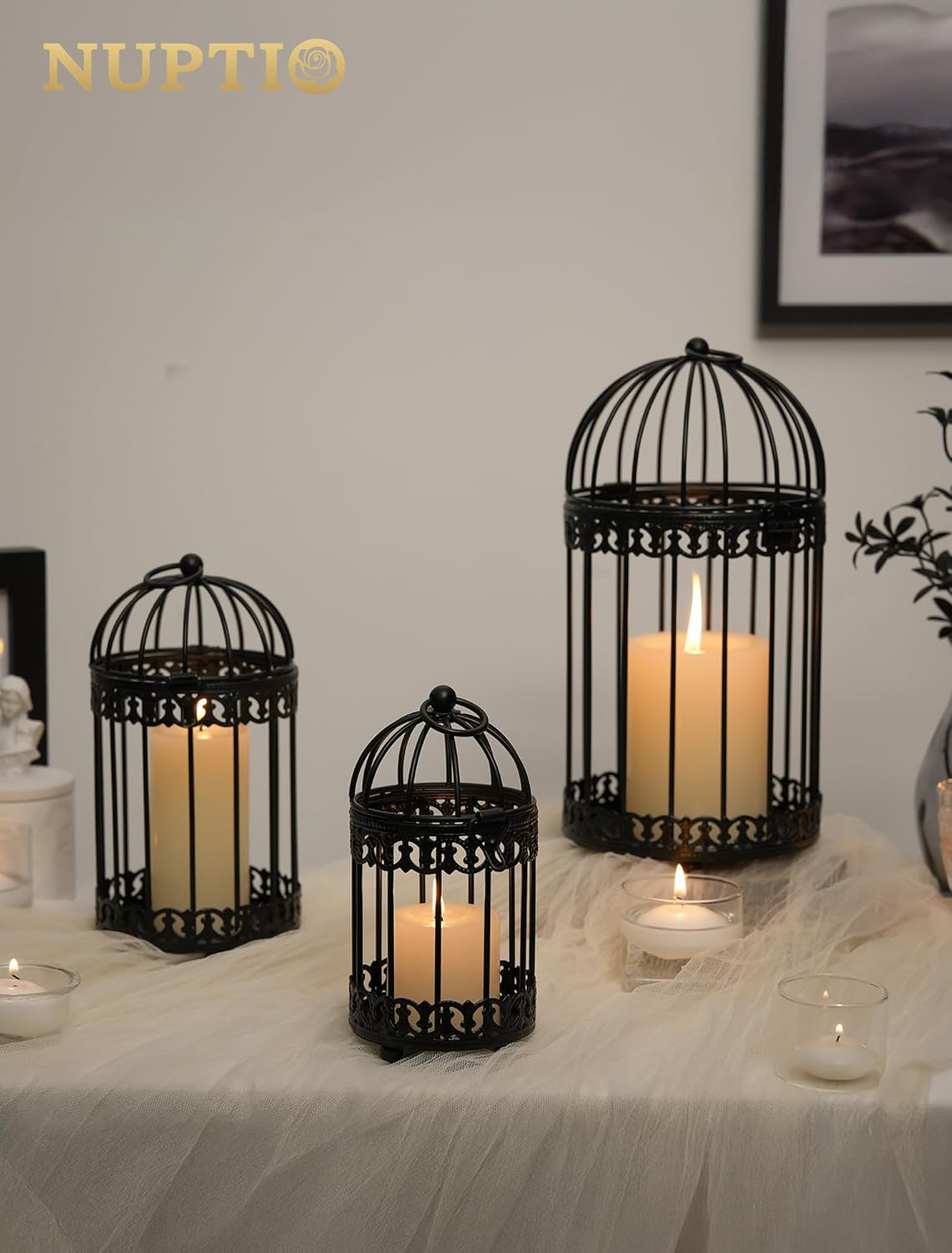 NUPTIO Vintage Bird Cage Decor: Decorative Bird Cage Candle Holder for Table - Hanging Metal Small Birdcage Tealight Votive Holders for Christmas Bridal Shower Centerpiece 6 Inch H