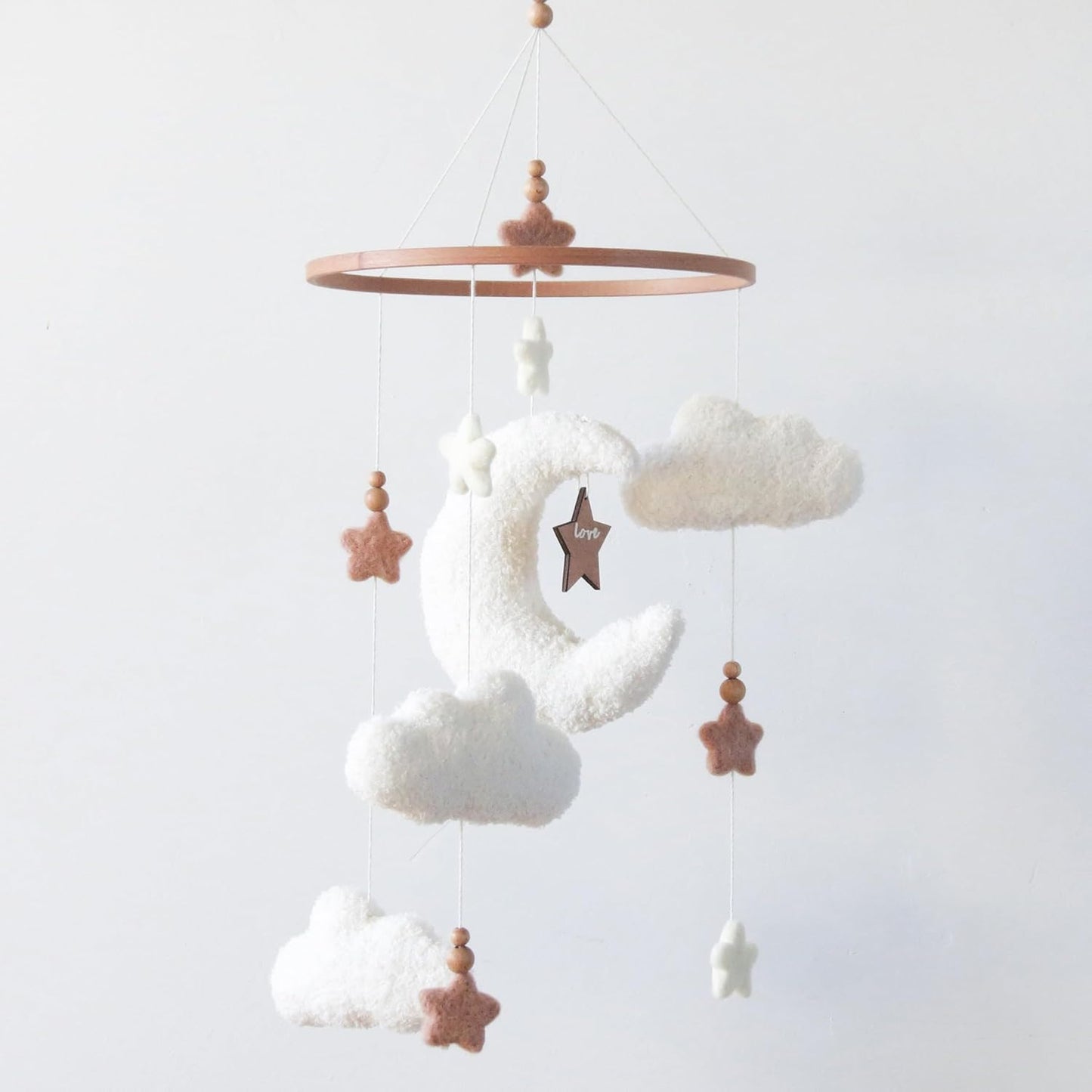 Cloud Moon Crib Mobile Cloud Baby Mobile for Crib Neutral Boho Clouds and Stars Moon Mobile Boucle Mobile, coffee 3