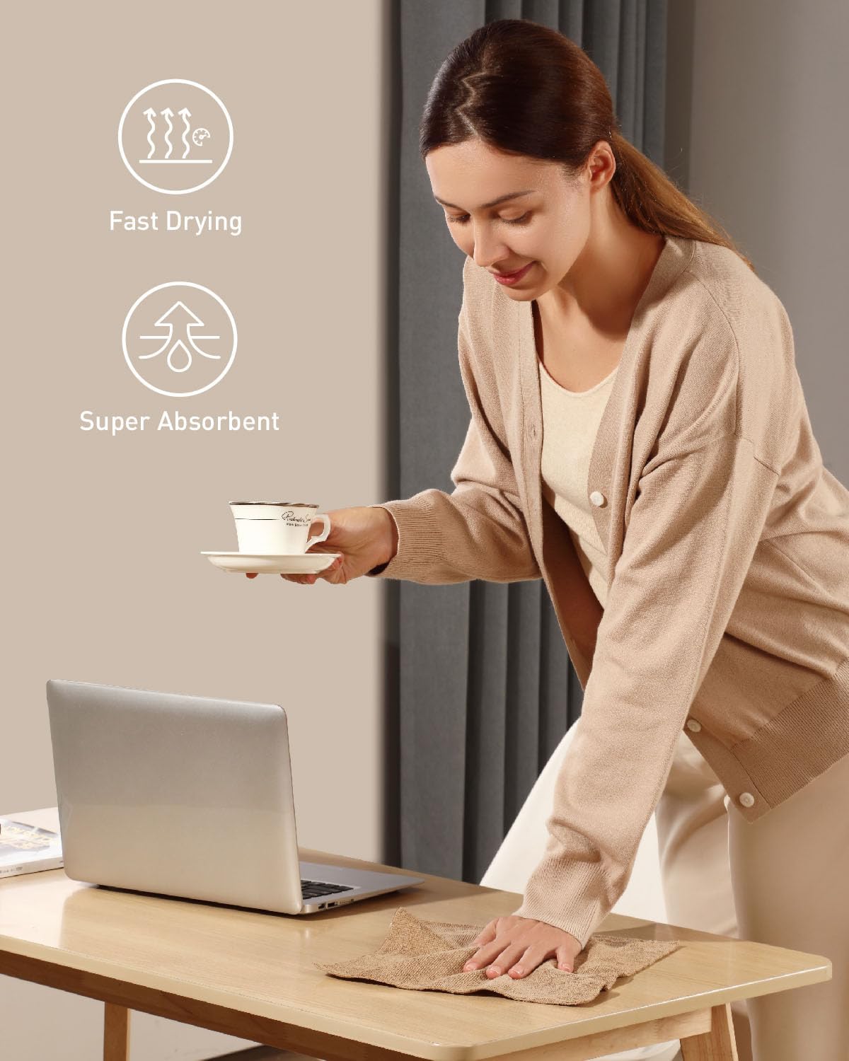 Fantasticlean Microfiber Cleaning Cloth Roll -90 Pack, Tear Away Microfiber Towels, 12" x 12", Reusable, Washable, Scratch Free, Ultra Absorbent Dish Rags for Car, Home, Garage or Shop (Tan)