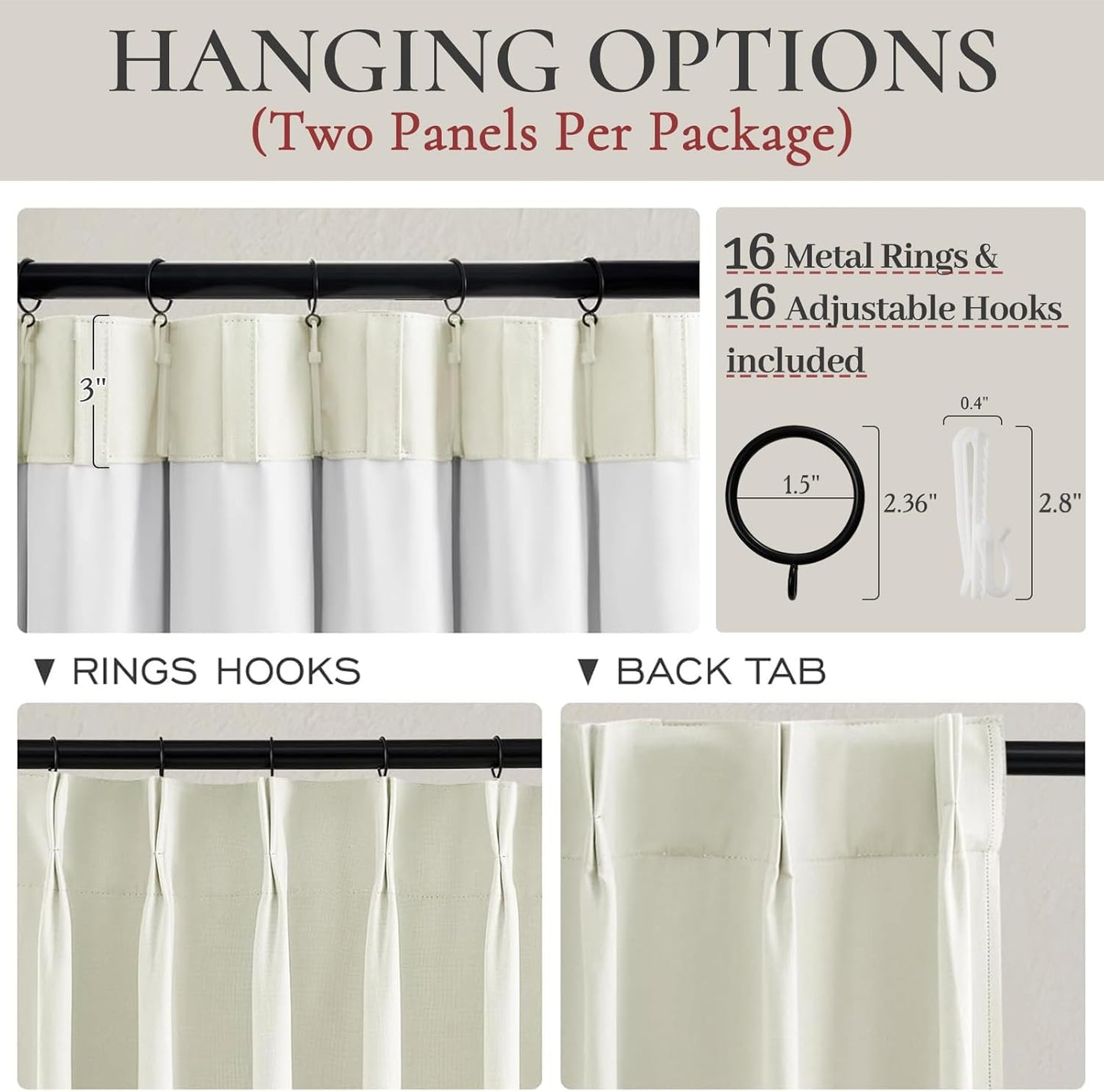 102 Inch Long Curtains, Floor to Ceiling Lush Decor Tall Curtains for Living Room Full Blackout Soundproof Heat Blocking Linen Window Pinch Pleated Drapes 2 Panels Ivory Cream White Room Divider