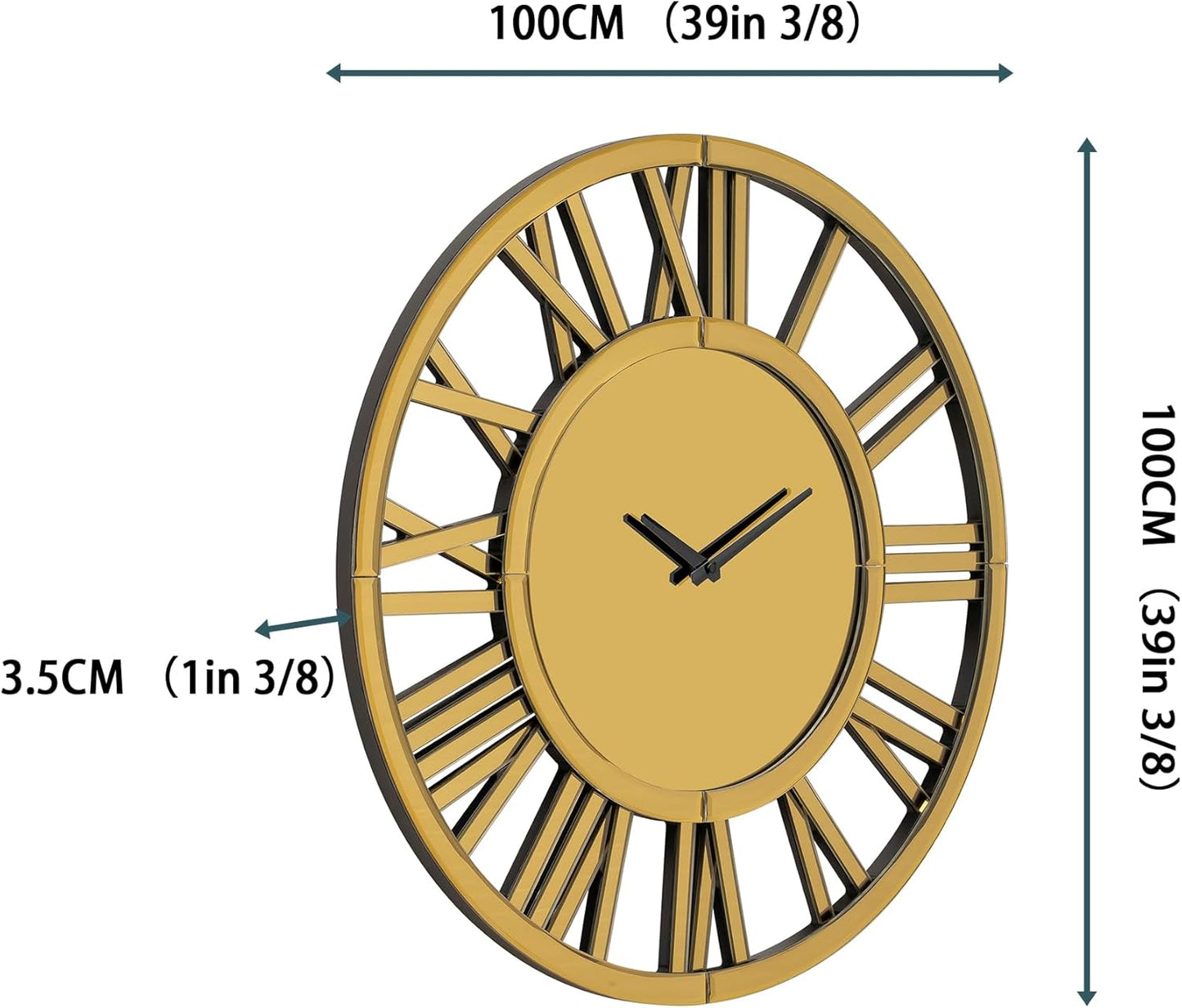 SHYFOY Large Wall Clock Decorative, 39" Oversize Clock for Wall Decor Mirrored Finishing, Luxury Modern Living Room Home Decor, Battery Operated Office Clocks Easy to Hang