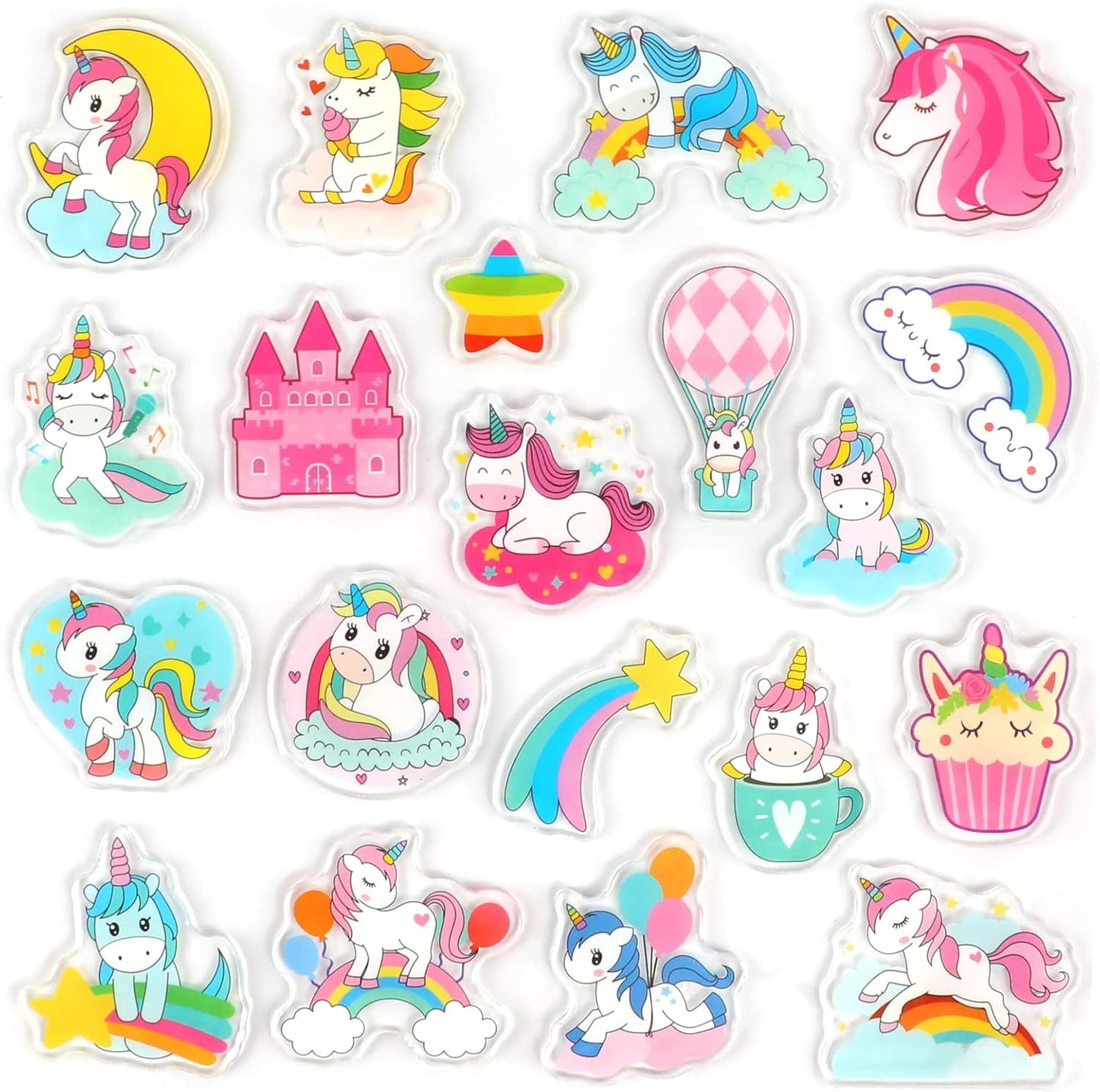 20 PCS Unicorn Thick Gel Clings Unicorn Rainbow Window Gel Clings Decals Stickers for Kids Toddlers and Adults Home Airplane Classroom Nursery Party Supplies Decorations Removable and Reusable