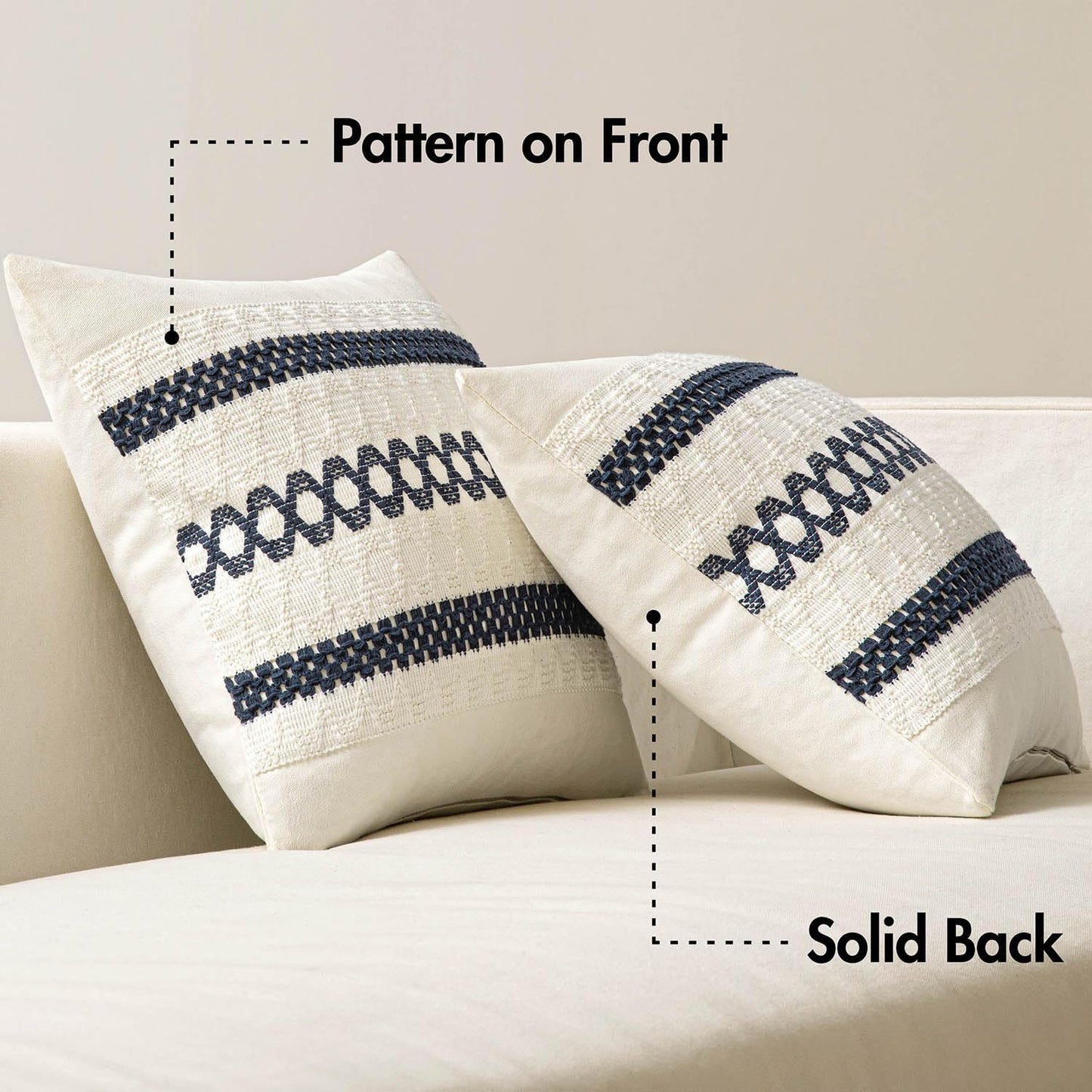 MIULEE Set of 2 Navy Blue Boho Decorative Pillow Covers 20x20 Inch Farmhouse Rustic Couch Throw Pillows Modern Spring Cotton Cushion Covers Retro Cute Macrame Woven Home Decor for Bed Sofa Chair