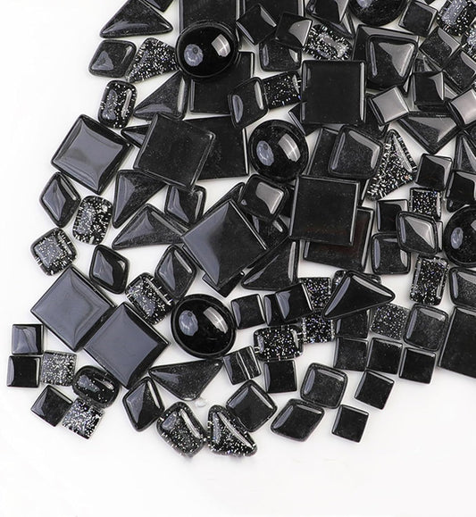 1.1 LB Irregular Crystal Mosaic Tiles,Small Particle Color Decal Crystal Glass Tile DIY Hobbies Children Handmade Crystal Craft for DIY Handmade Decorative Materials (Black)