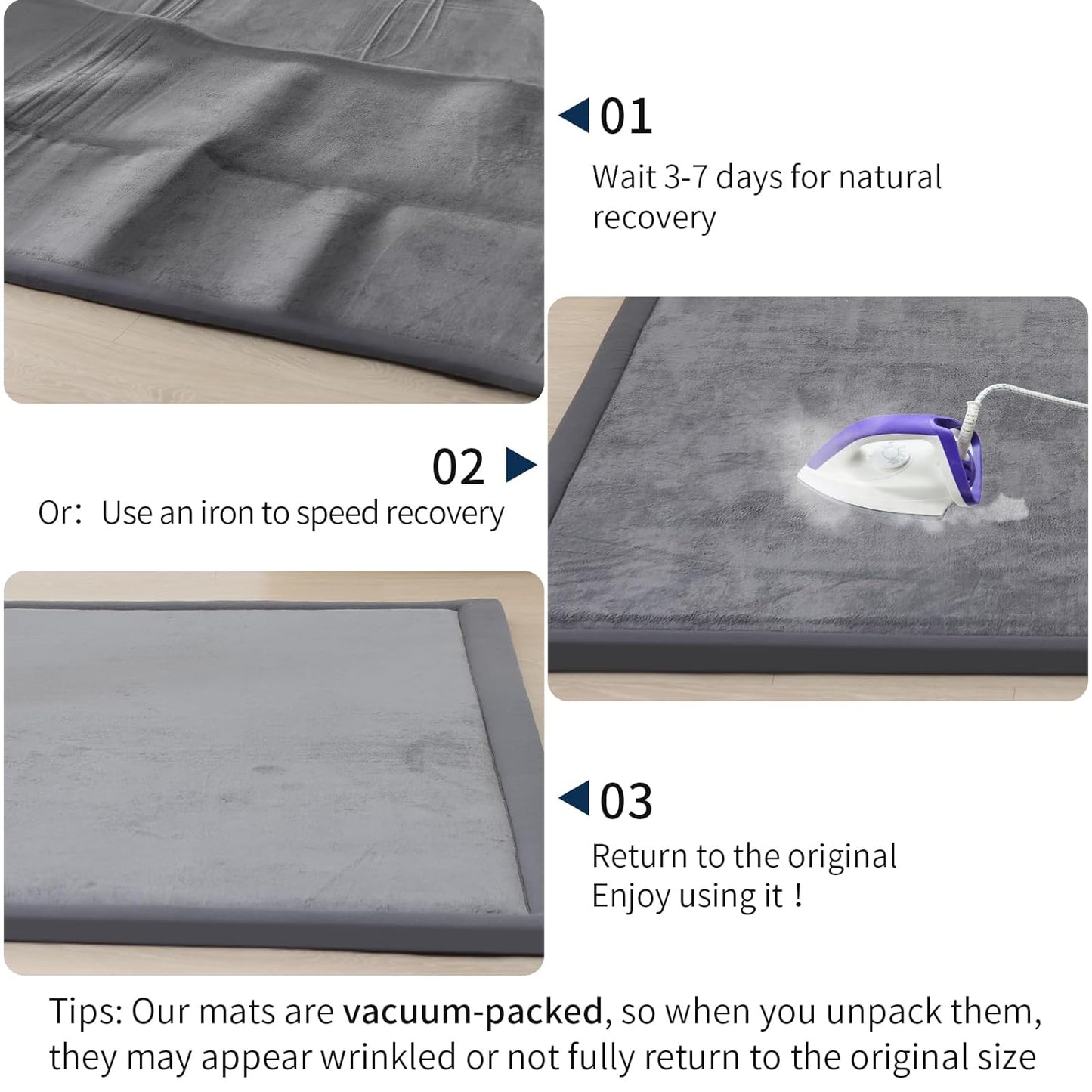 ACOMOPACK Baby Play Mat for Floor 1.3" Thick Memory Foam Play Mat 79"×118" Tummy Time Crawling with Non-Slip Bottom for Living Room,Nursery,Soft Velvet Playpen Mats for Kids,Infants（Dark Grey）