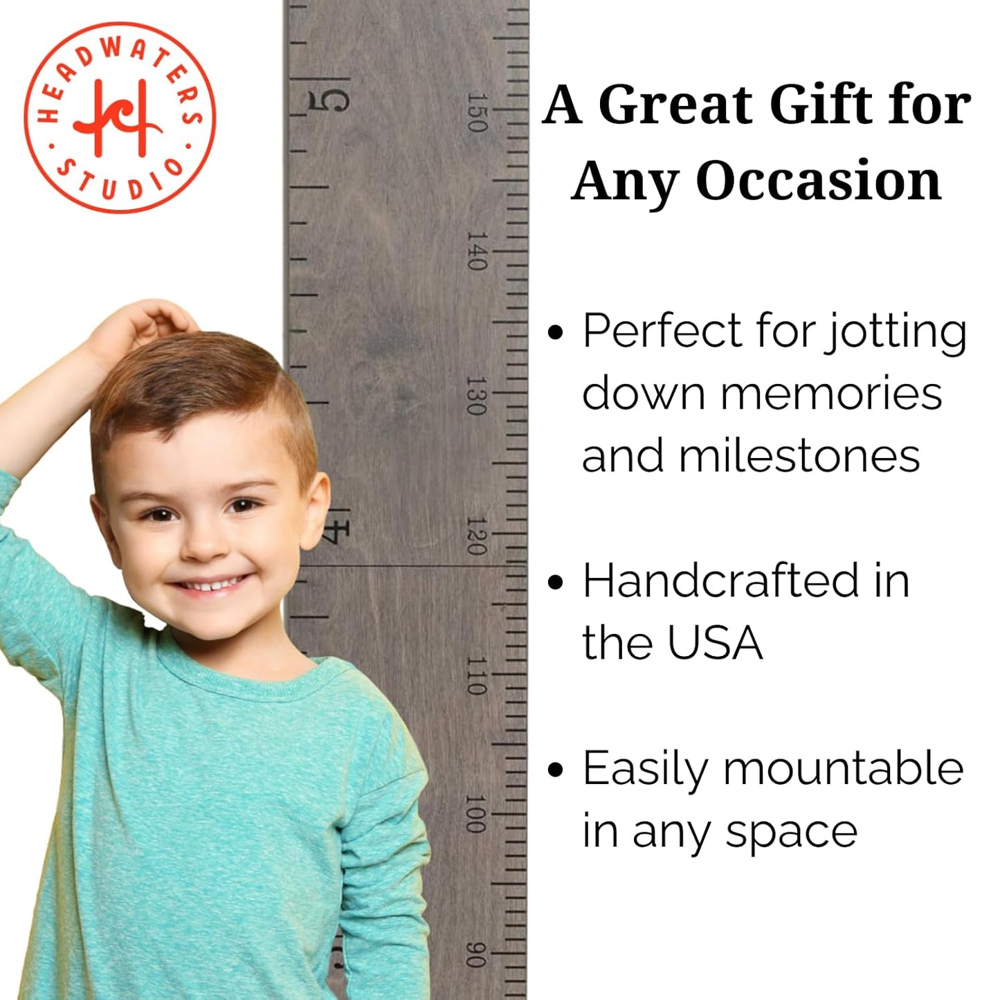 Height Ruler for Wall - Child Height Wall Chart, Height Chart for Kids Growth Chart for Wall Growth Chart Wood, Wooden Growth Chart for Wall - Gray w/Inches - 63"x5.75"