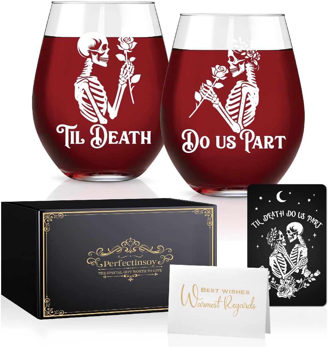 Perfectinsoy Skull Wine Glass 2 Piece with Gift Box, Zombie Design, Valentine's Day Autumn Halloween, Anniversary Wedding Gifts, Couple Gifts for Boyfriend and Girlfriend. (Do Us Set of 2)