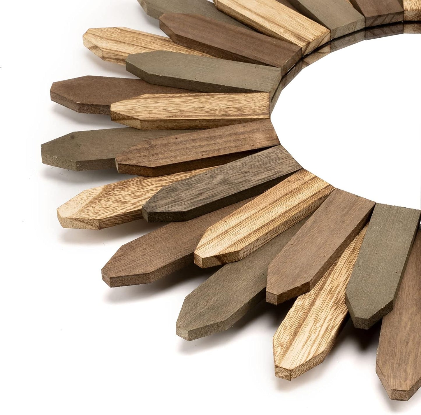 Honiway Boho Wall Decor 21 inch Wall Mirror Rustic Wood Decorative Mirror for Room Decor Rustic Home Decor Farmhouse Wall Decor at Living Room Bedroom Bathroom Hallway Trilcolor