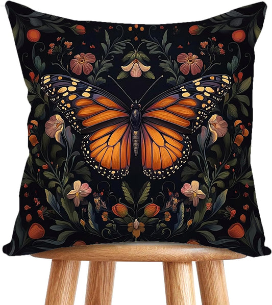 William Morris Abstract Vintage Floral Velvet Butterfly Design Throw Pillow Covers Home Decor, Retro Art Deco Pillowcase Cushion Cover for Bed Sofa Living Room, Square 18x18inch (Black-Butterfly)