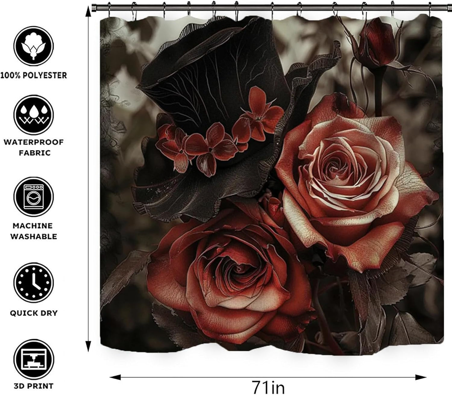 NEWSUYAA Halloween Decorations Shower Curtain Set with Non-Slip Rugs and Bath Mats,Black Skull Skeleton Bathtub Curtains with 12 Hooks,All Saints'Day (Nov 1st) Bathroom Decor