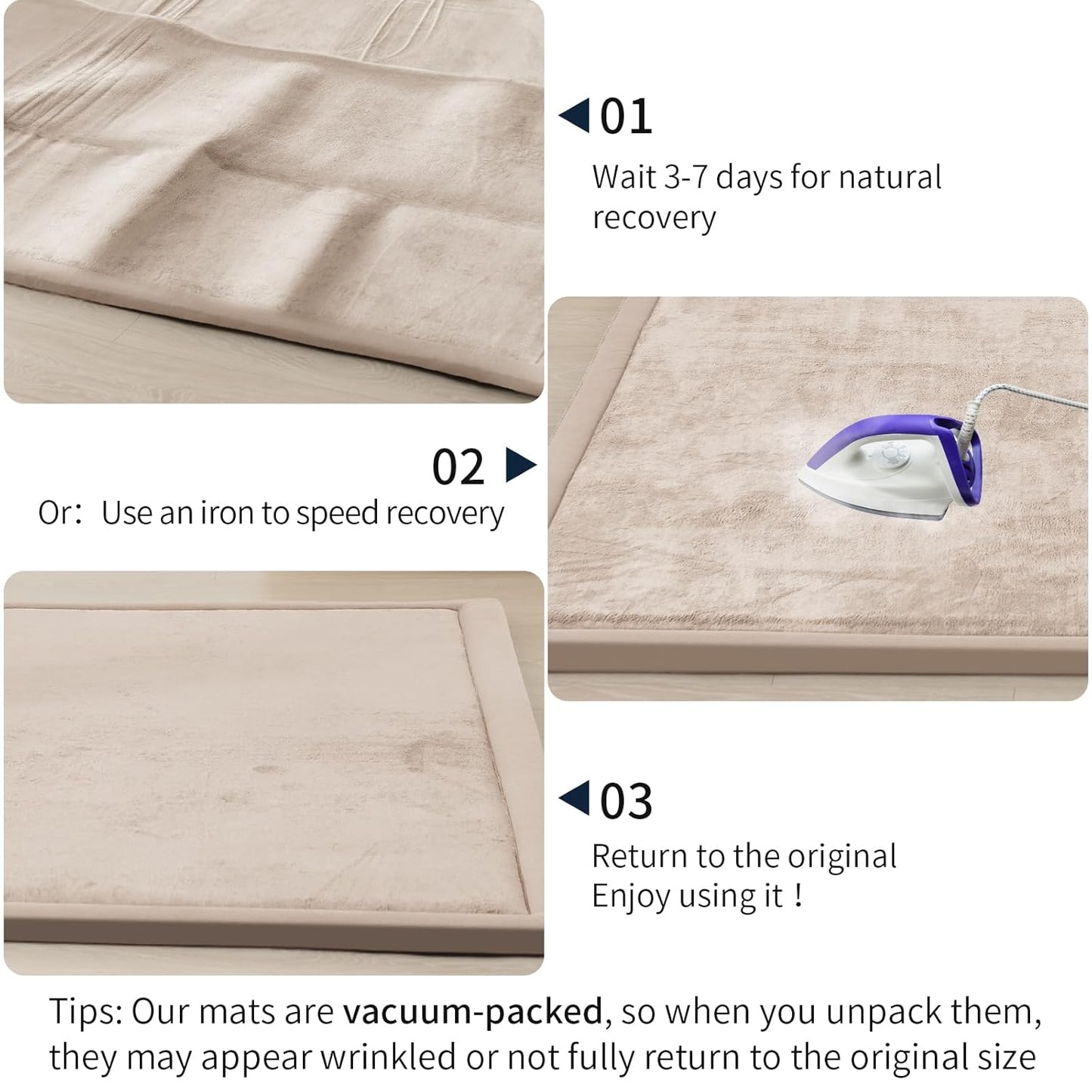 ACOMOPACK Baby Play Mat for Floor 1.3" Thick Memory Foam Play Mat 59"×71" Tummy Time Crawling with Non-Slip Bottom for Living Room,Nursery,Soft Velvet Playpen Mats for Kids,Infants（Beige）