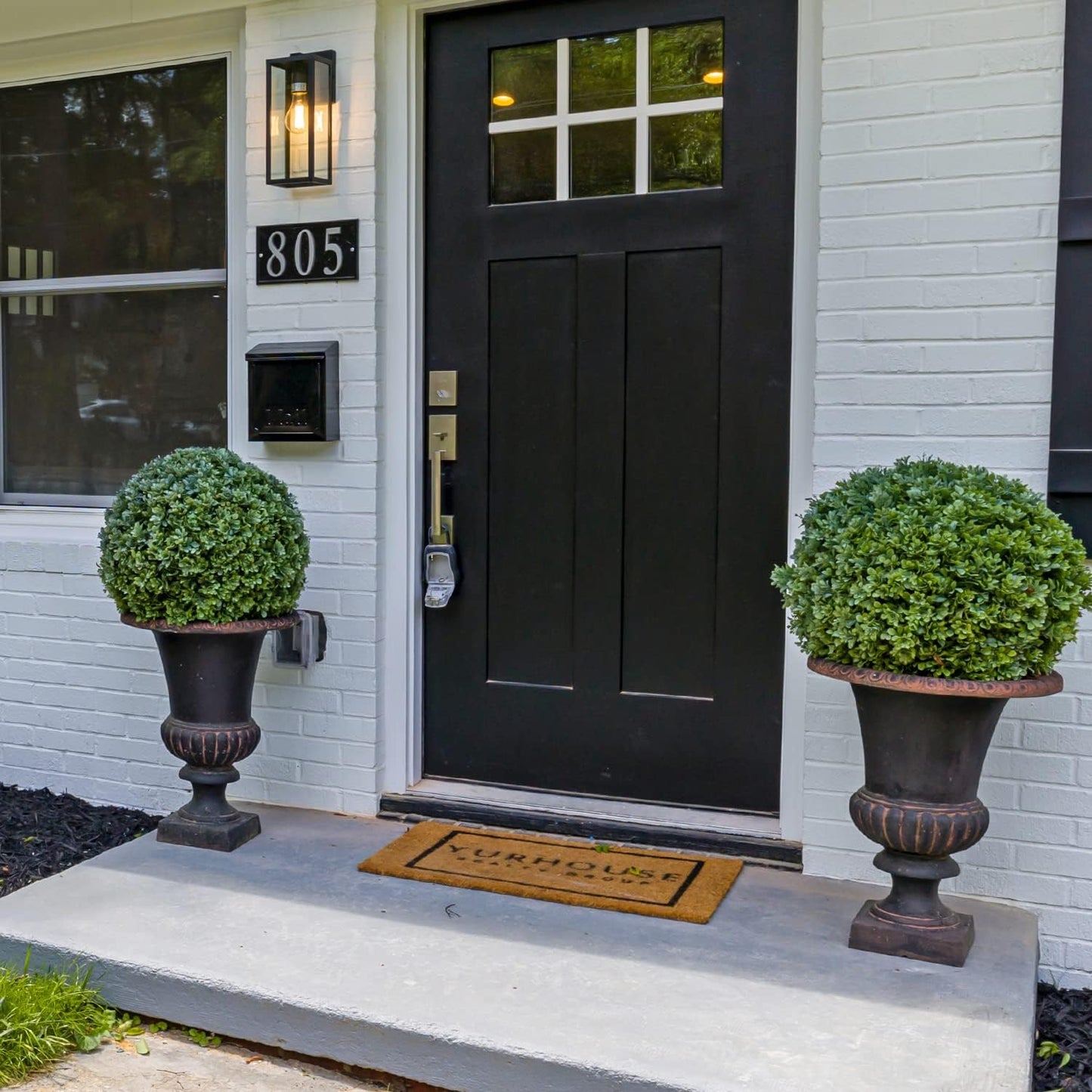 2 Pack 24.5inch Artificial Topiary Ball Plants, Faux Boxwood Ball in Pot, Fake Outdoor Plant for Front Door Decor, Home Decor, Garden, Wedding Decor