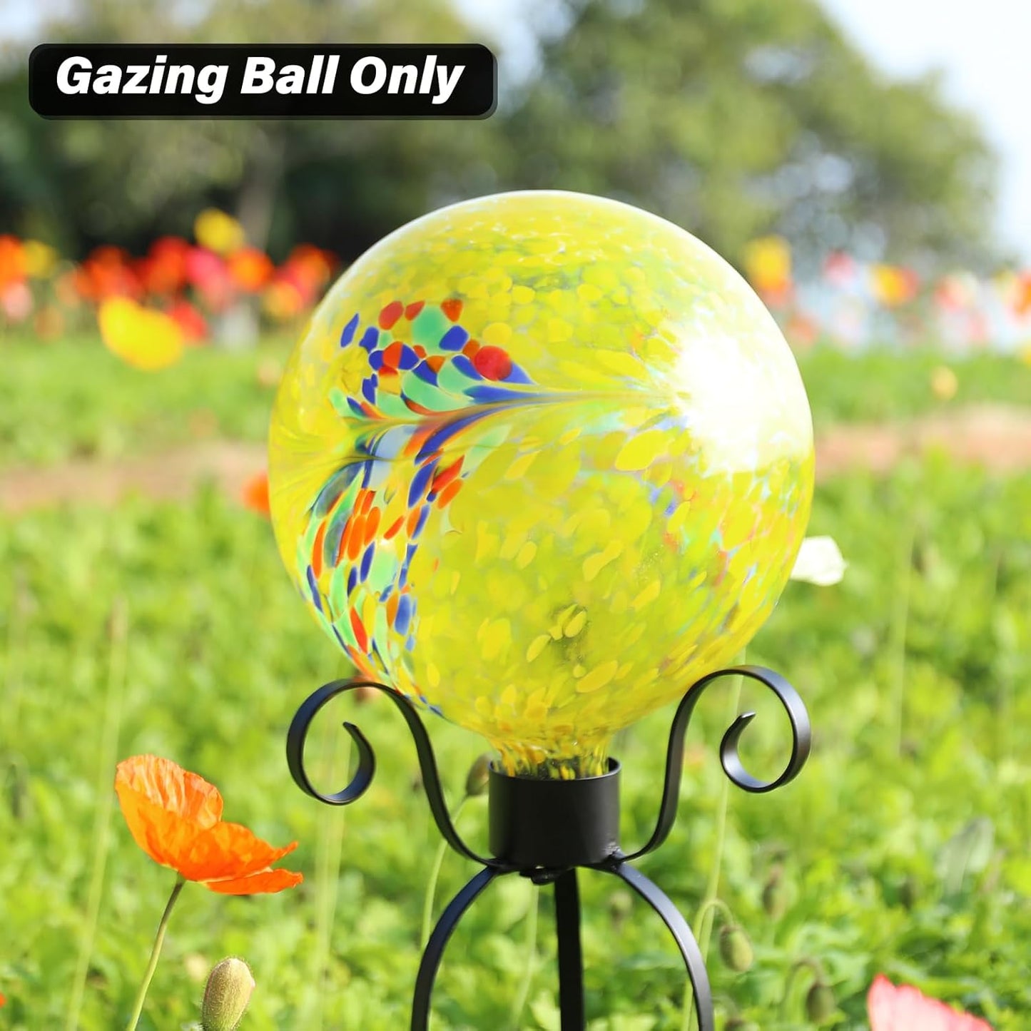 10 Inch Gazing Ball Glass Reflective Garden Globe Outdoor Gazing Globe Yard Ornament for Garden Yard Home Outdoor Decoration Yellow（NOT Solar
