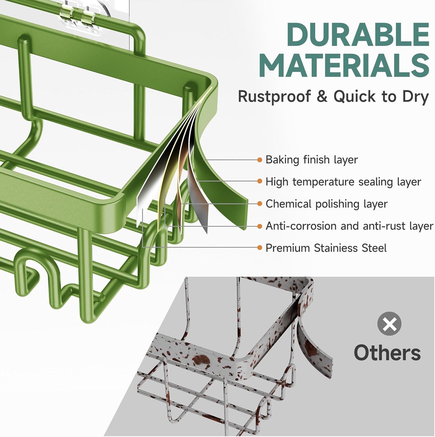 Veken Rustproof & Waterproof Shower Caddy 6-Pack, No Drilling Adhesive Shelves Rack with Soap Holder, Large Capacity Bathroom Organizers and Storage, Wall-Mounted Kitchen & Home Decor