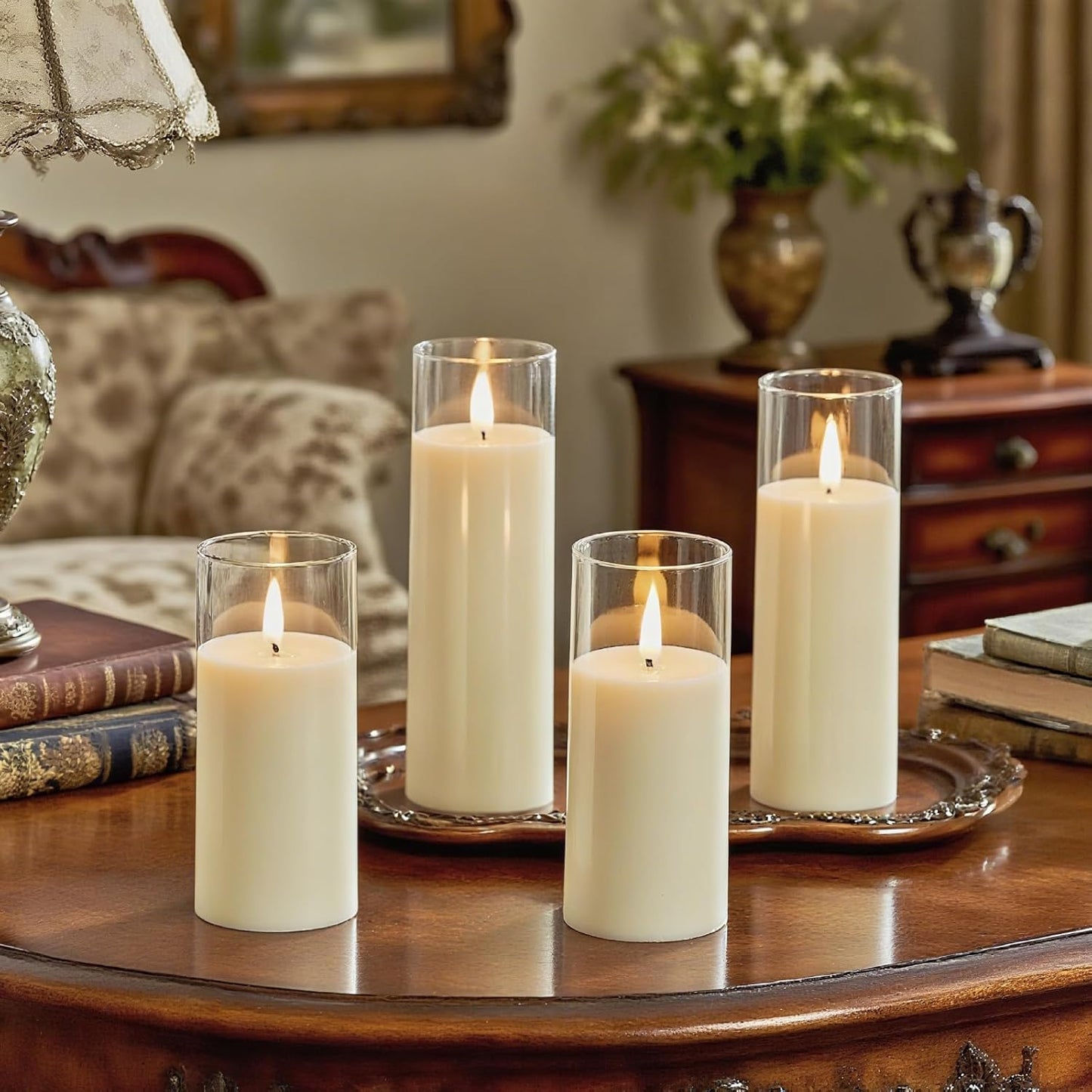 Homemory Ivory Acrylic Flameless LED Candles, Battery Operated with Remote Control and Timer, Electric Fake Candles for Wedding, Home Decor, Set of 9