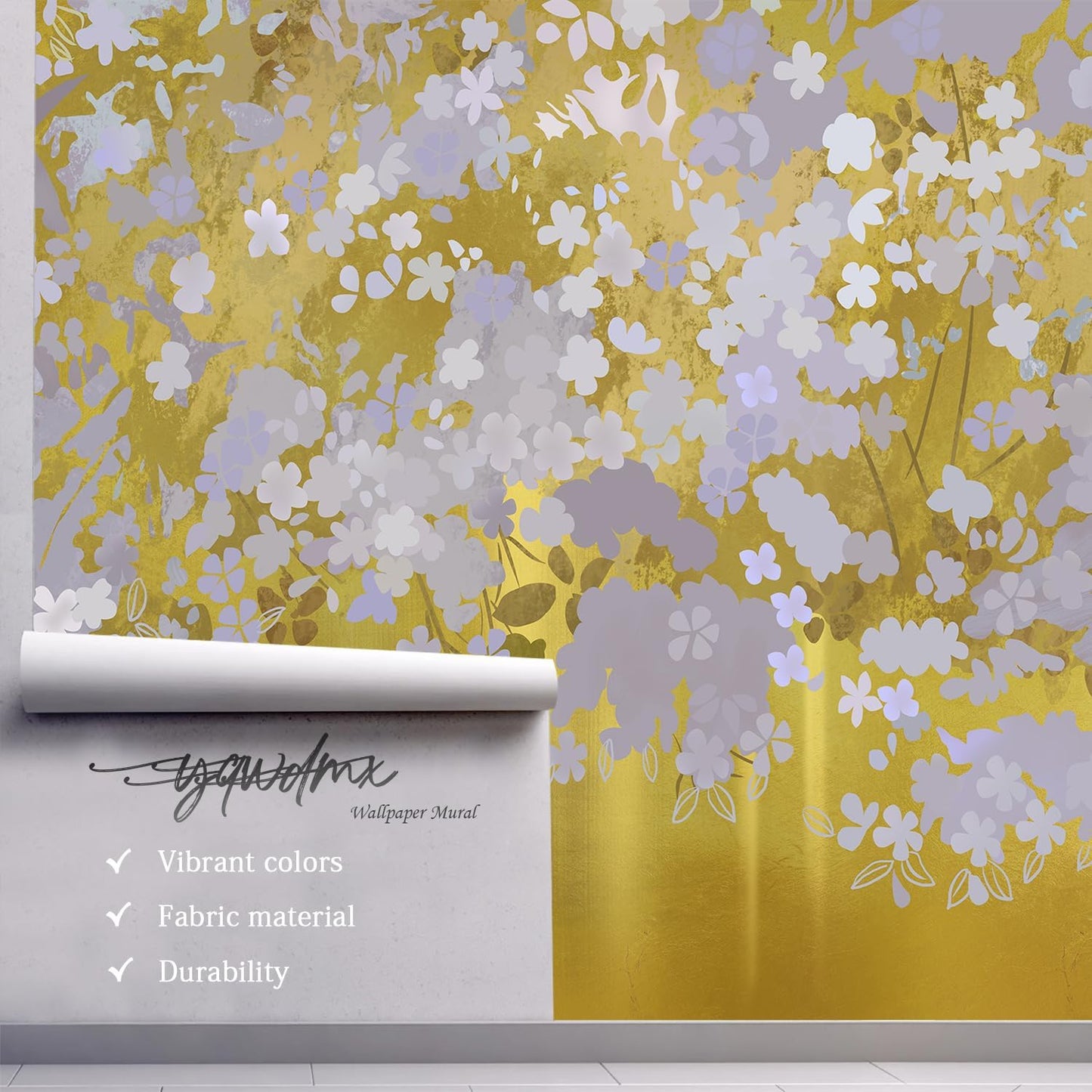 -Gold Floral Living Room Wallpaper XT19 L 180" x 115"