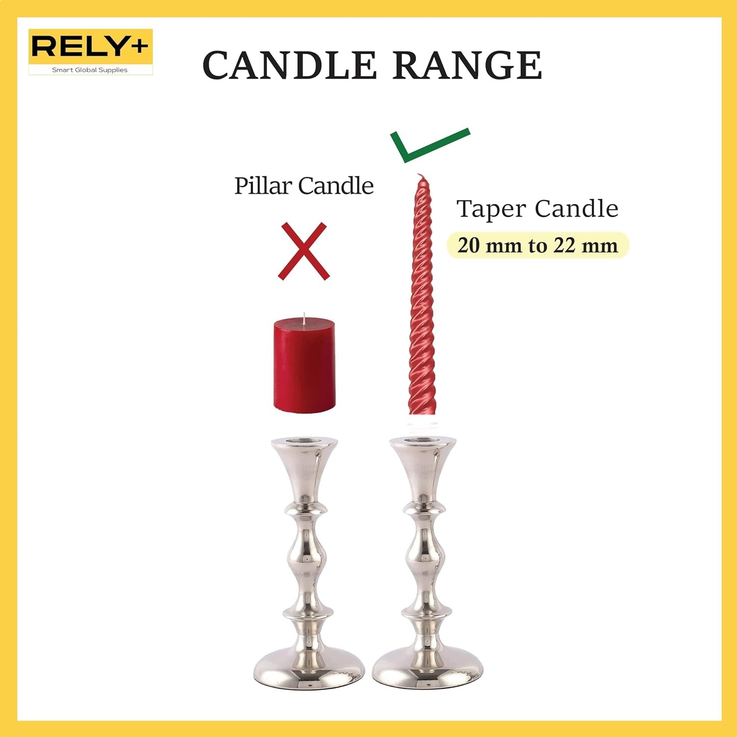 Rely+ Silver Candle Holders Set of 2 Decorative Centerpiece Table Candlesticks Holders for Taper Candles Home Decor Easter Candle Holders for Dinner Party Wedding Decorations