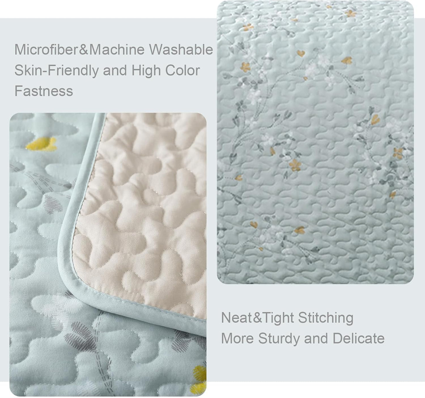 Exclusivo Mezcla Reversible Boho Quilt Set Queen Size, 3 Pieces Flowers Aqua All Season Bedspreads, Ultra Soft Floral Coverlet Bedding Set with Printed Pattern (1 Quilt, 2 Pillow Shams)