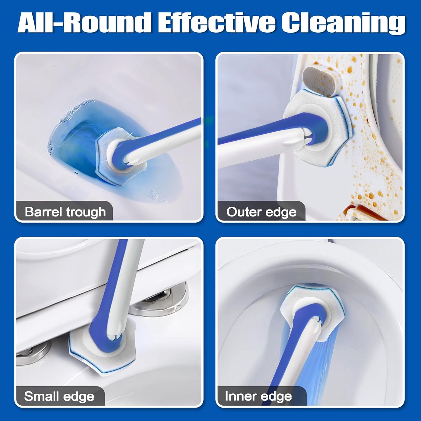 JEHONN Disposable Toilet Brush with 48 Wand Cleaner Refills, Wall Mounted Toilet Bowl Brush Holder Set, Bathroom Cleaning System for Sink Bathtub Wash Basin (Blue)