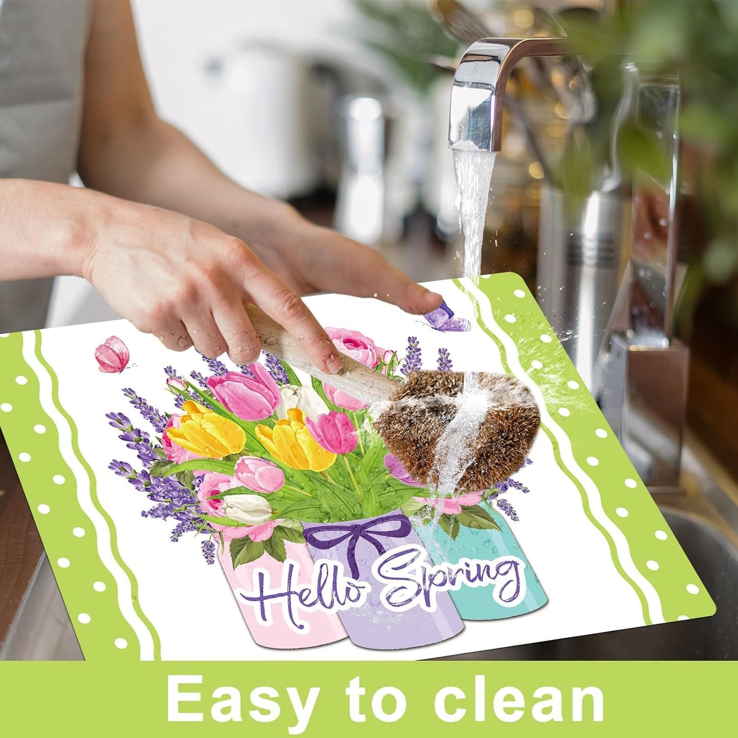 Spring Placemats Set of 6 Easter Plastic Table Mats Tulip Place Mats Washable Vinyl Flower Vase Spring Table Decoration for Indoor Outdoor Party Kitchen Dining